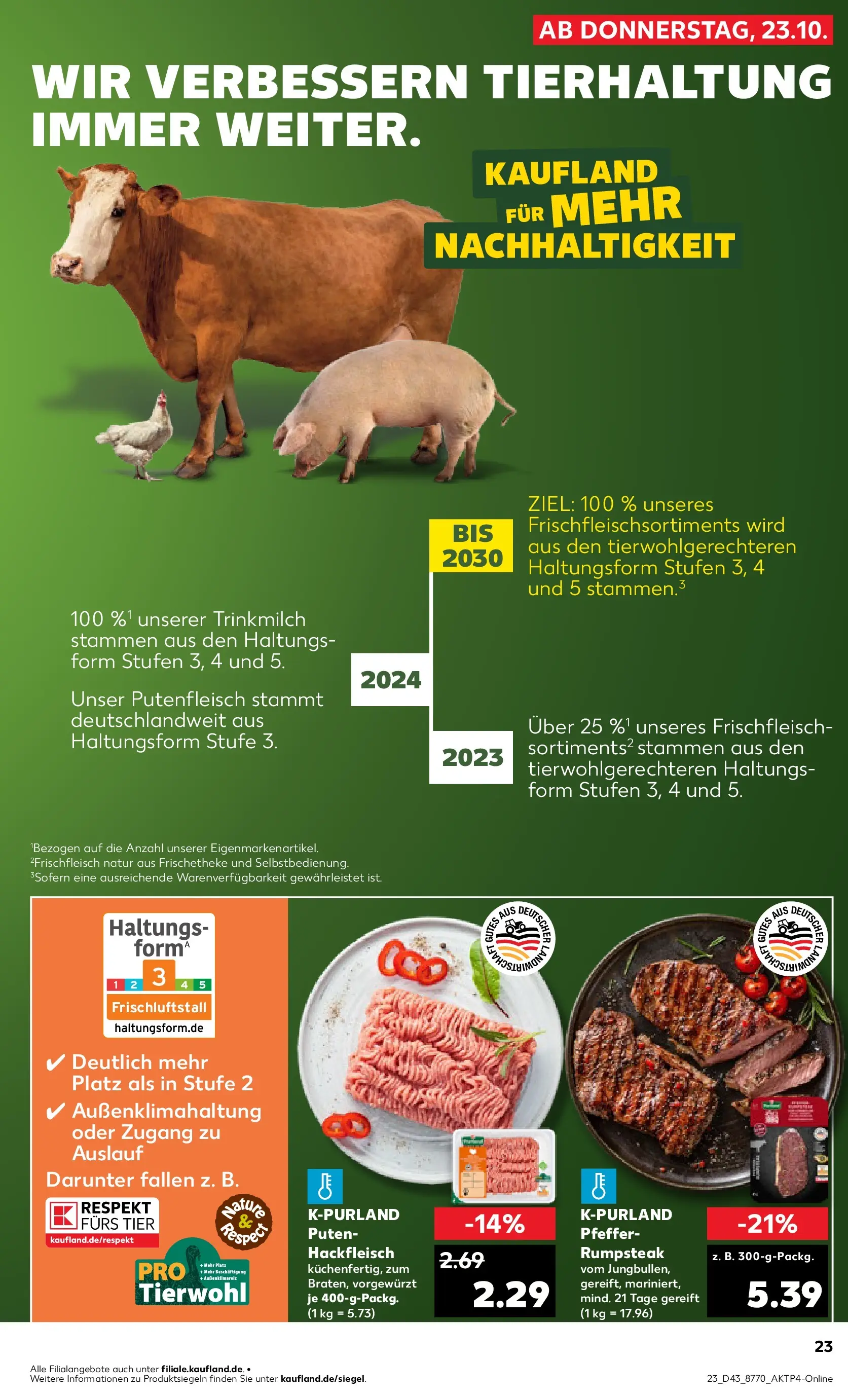Prospekt Kaufland ab 22.10.2025 » Angebote Online zum Blättern | Seite: 23 | Produkte: Rumpsteak, Pfeffer, Steak, Hackfleisch
