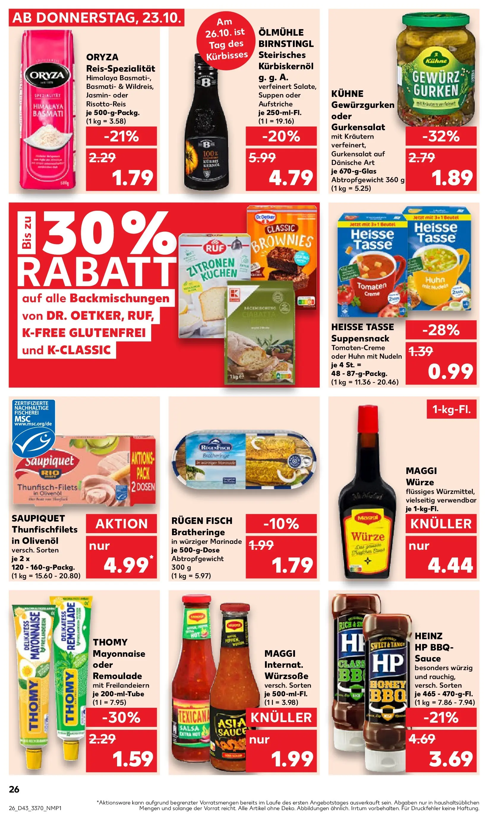 Prospekt Kaufland ab 22.10.2025 » Angebote Online zum Blättern | Seite: 26 | Produkte: Kürbiskernöl, Olivenol, Nudeln, Gurken