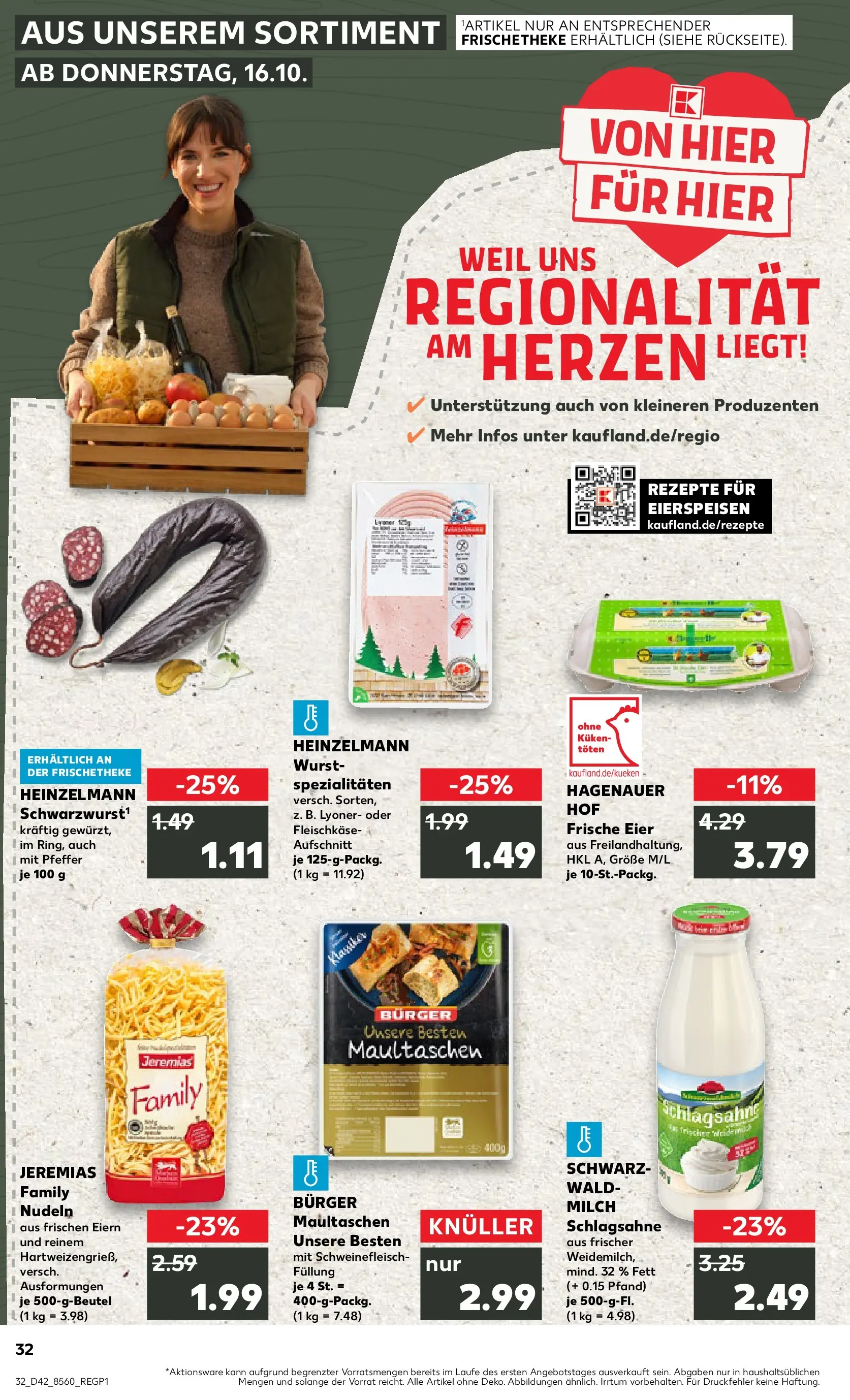 Prospekt Kaufland ab 19.10.2025 » Angebote Online zum Blättern | Seite: 32 | Produkte: Eier, Wurst, Schweinefleisch, Maultaschen