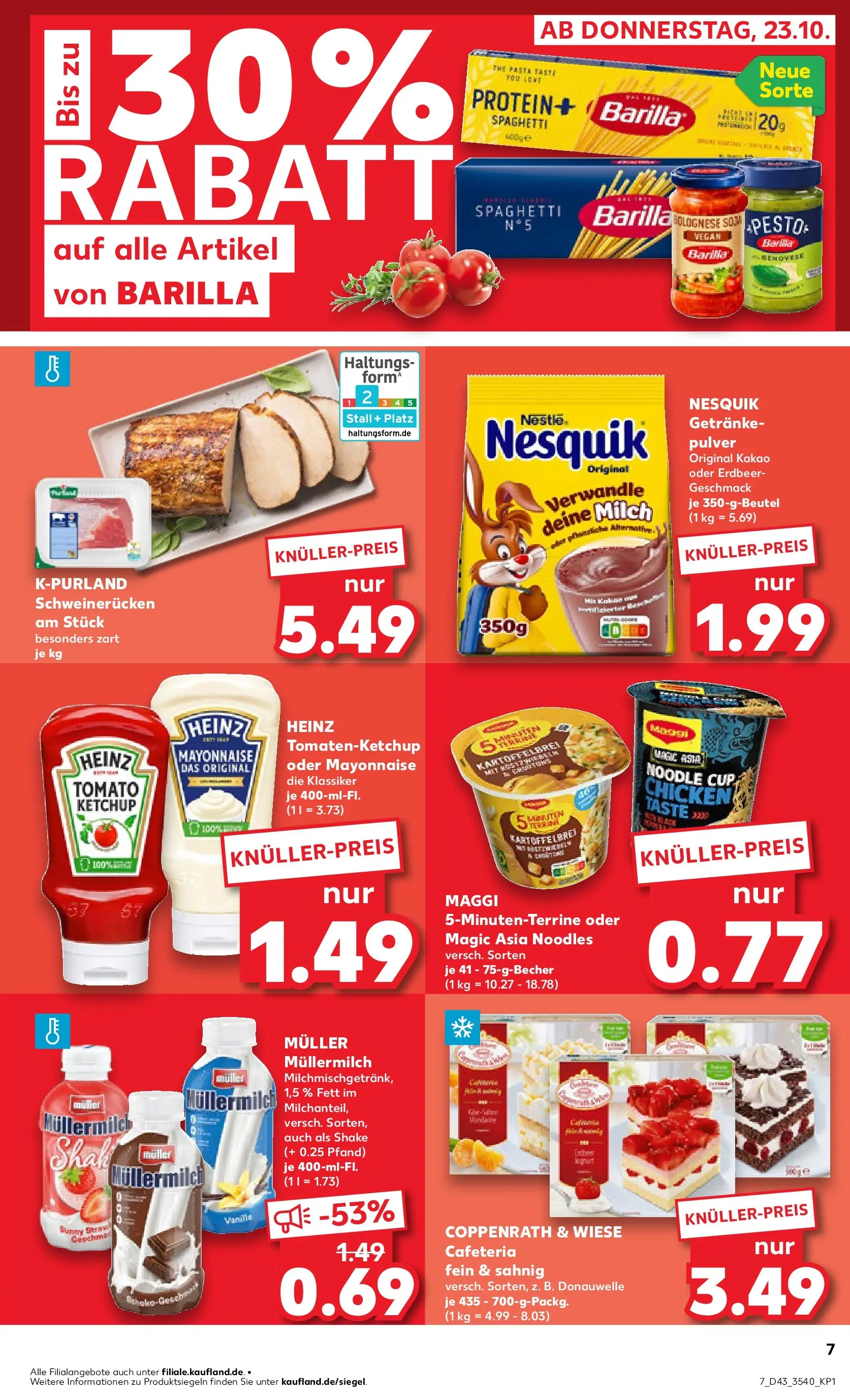 Prospekt Kaufland ab 22.10.2025 » Angebote Online zum Blättern | Seite: 7 | Produkte: Milch, Schweinerucken, Pasta, Müllermilch