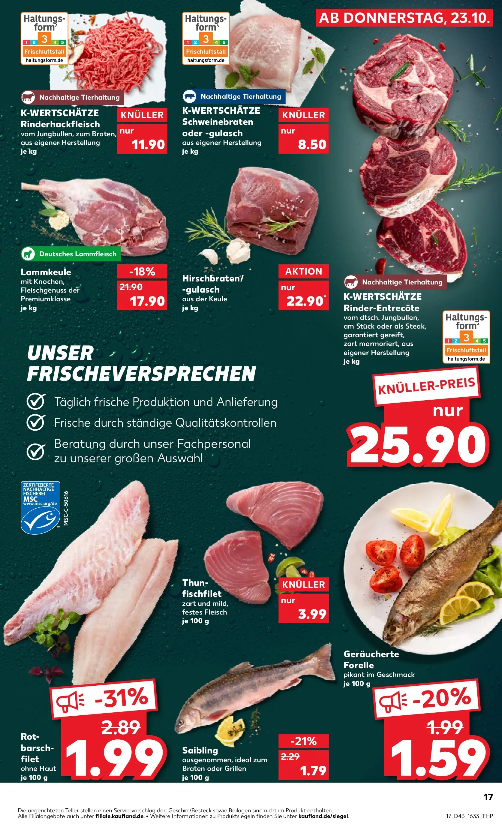 Prospekt Kaufland ab 23.10.2025 » Angebote Online zum Blättern | Seite: 17 | Produkte: Lammkeule, Entrecote, Gulasch, Fleisch