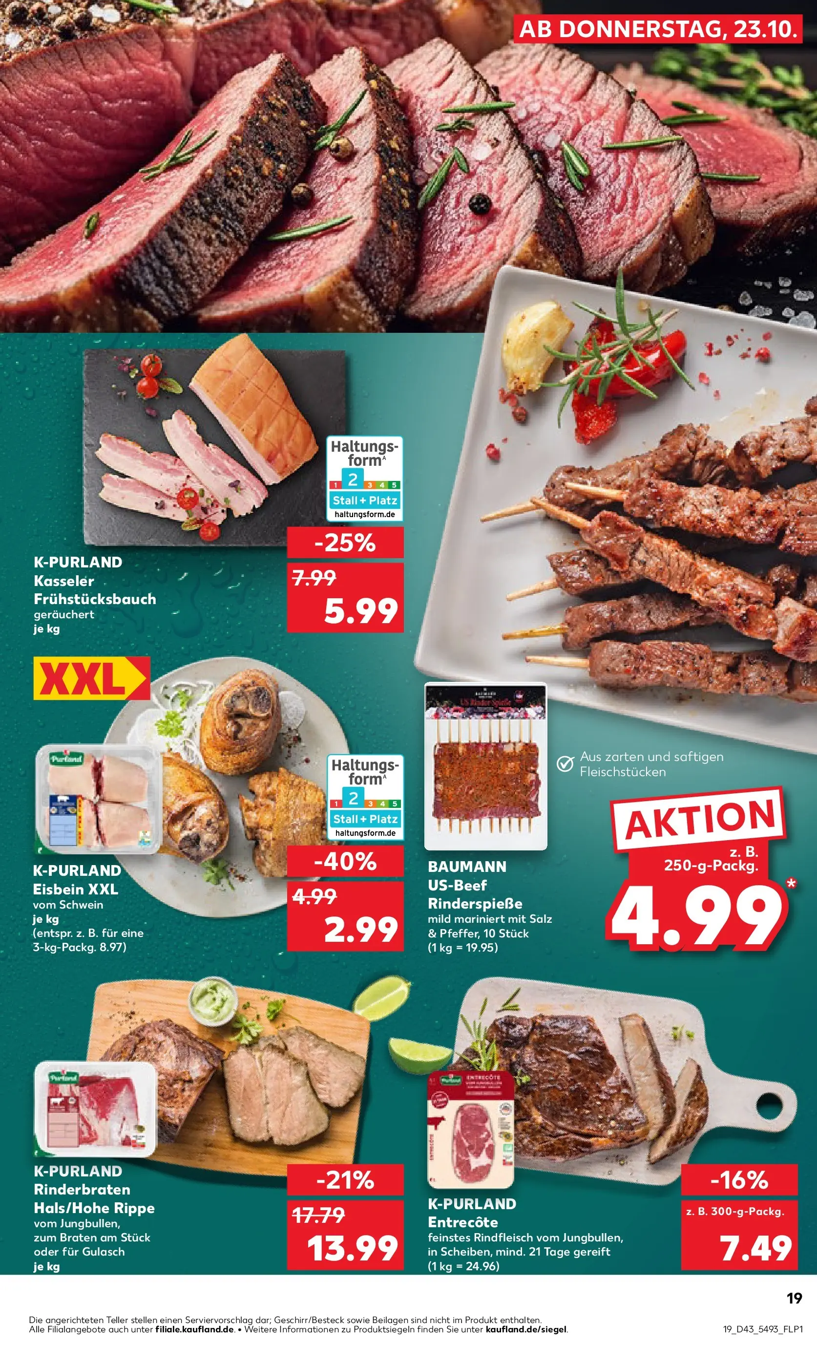 Prospekt Kaufland ab 22.10.2025 » Angebote Online zum Blättern | Seite: 19 | Produkte: Rinderbraten, Entrecote, Gulasch, Rindfleisch