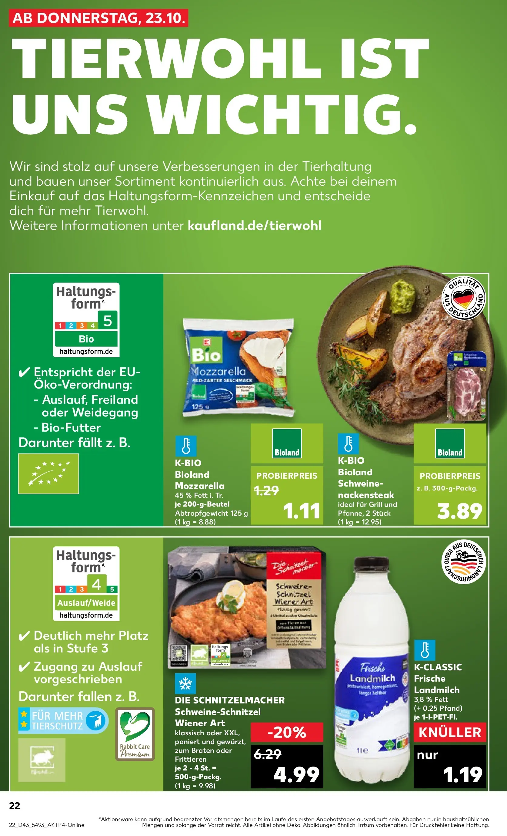 Prospekt Kaufland ab 22.10.2025 » Angebote Online zum Blättern | Seite: 22 | Produkte: Grill, Mozzarella, Schnitzel, Steak