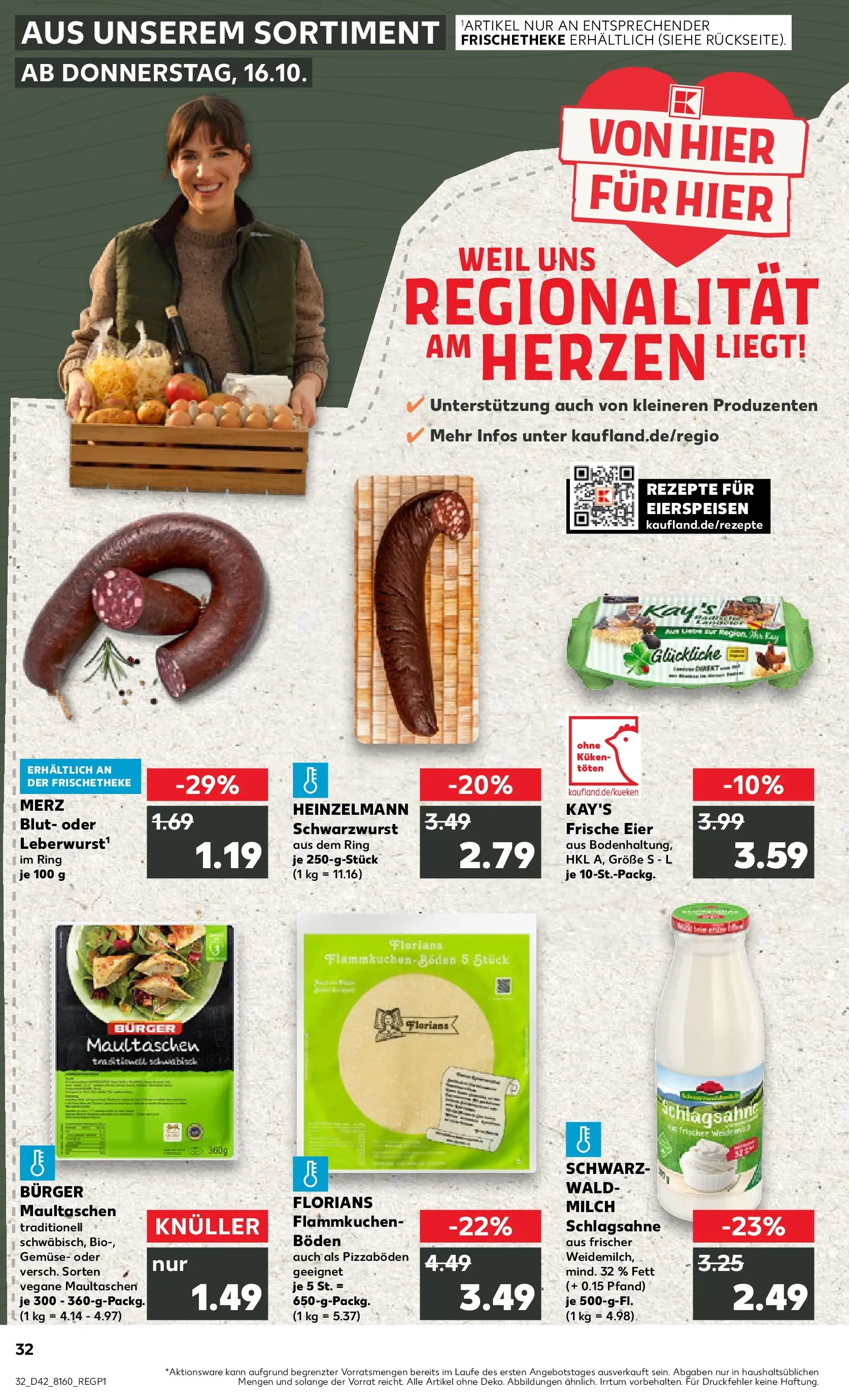 Prospekt Kaufland ab 19.10.2025 » Angebote Online zum Blättern | Seite: 32 | Produkte: Milch, Eier, Burger, Gemüse