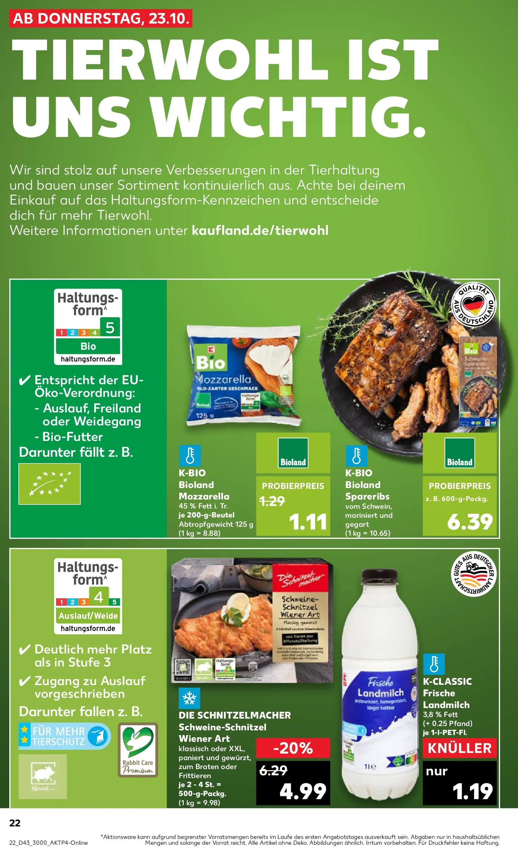 Prospekt Kaufland ab 22.10.2025 » Angebote Online zum Blättern | Seite: 22 | Produkte: Mozzarella, Schnitzel