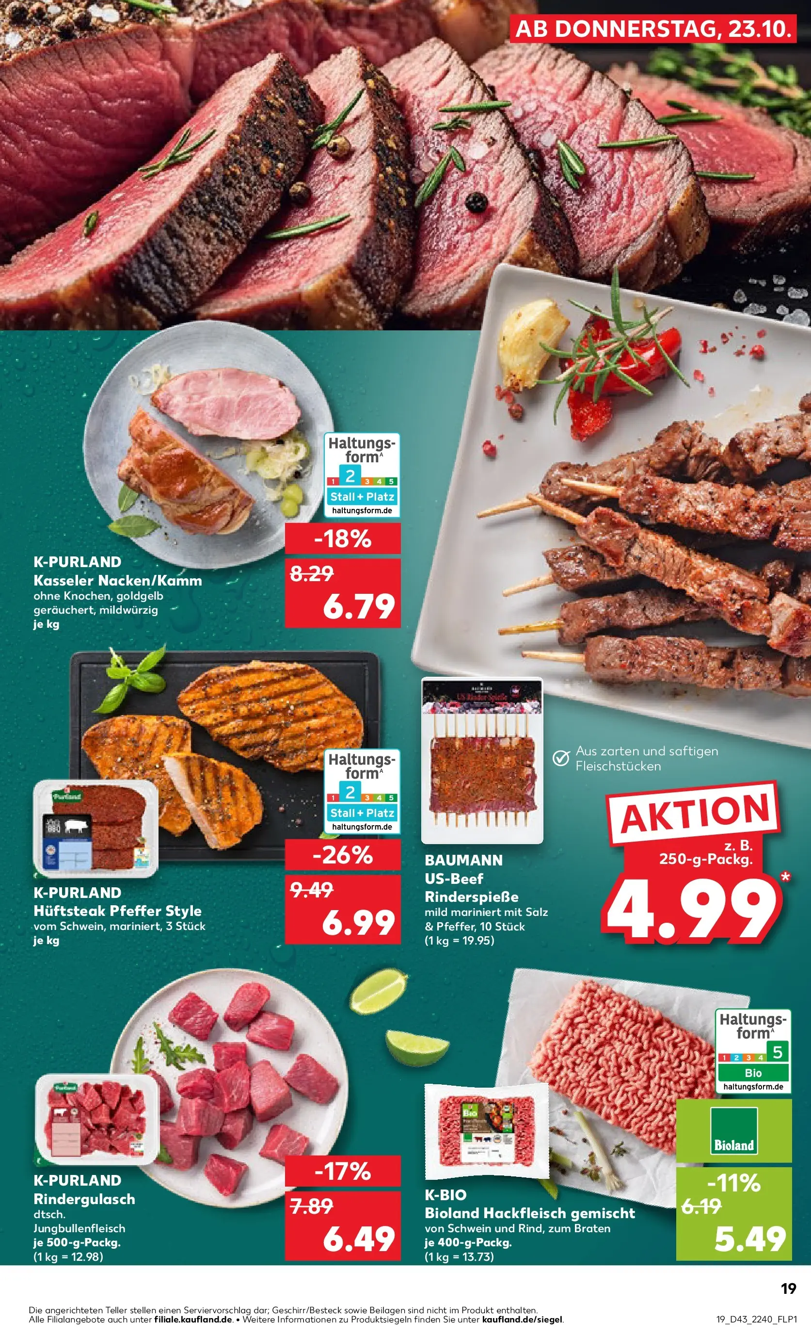 Prospekt Kaufland ab 22.10.2025 » Angebote Online zum Blättern | Seite: 19 | Produkte: Rindergulasch, Salz, Pfeffer, Hackfleisch