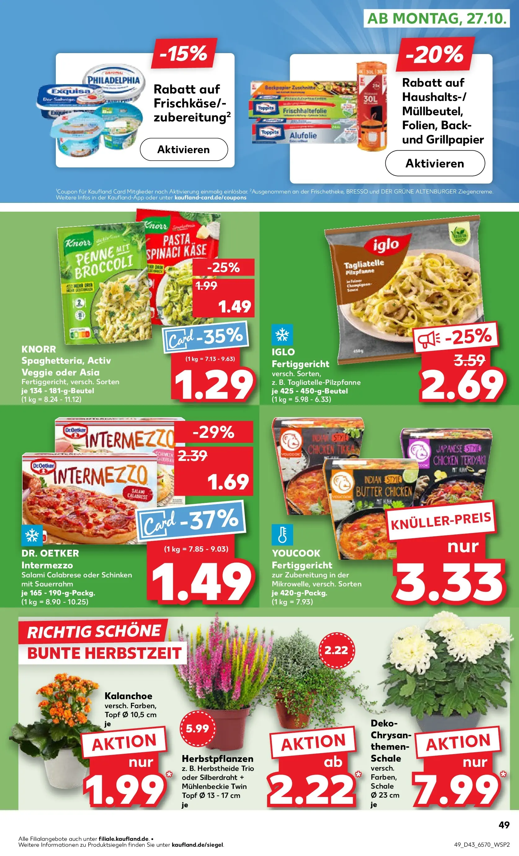 Prospekt Kaufland ab 22.10.2025 » Angebote Online zum Blättern | Seite: 49 | Produkte: Käse, Knorr, Salami, Sauerrahm