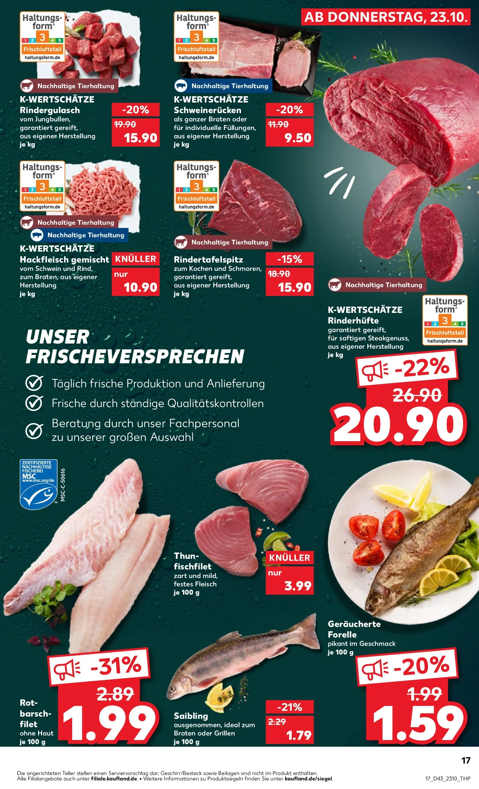 Prospekt Kaufland ab 22.10.2025 » Angebote Online zum Blättern | Seite: 17 | Produkte: Rindergulasch, Schweinerucken, Fleisch, Hackfleisch