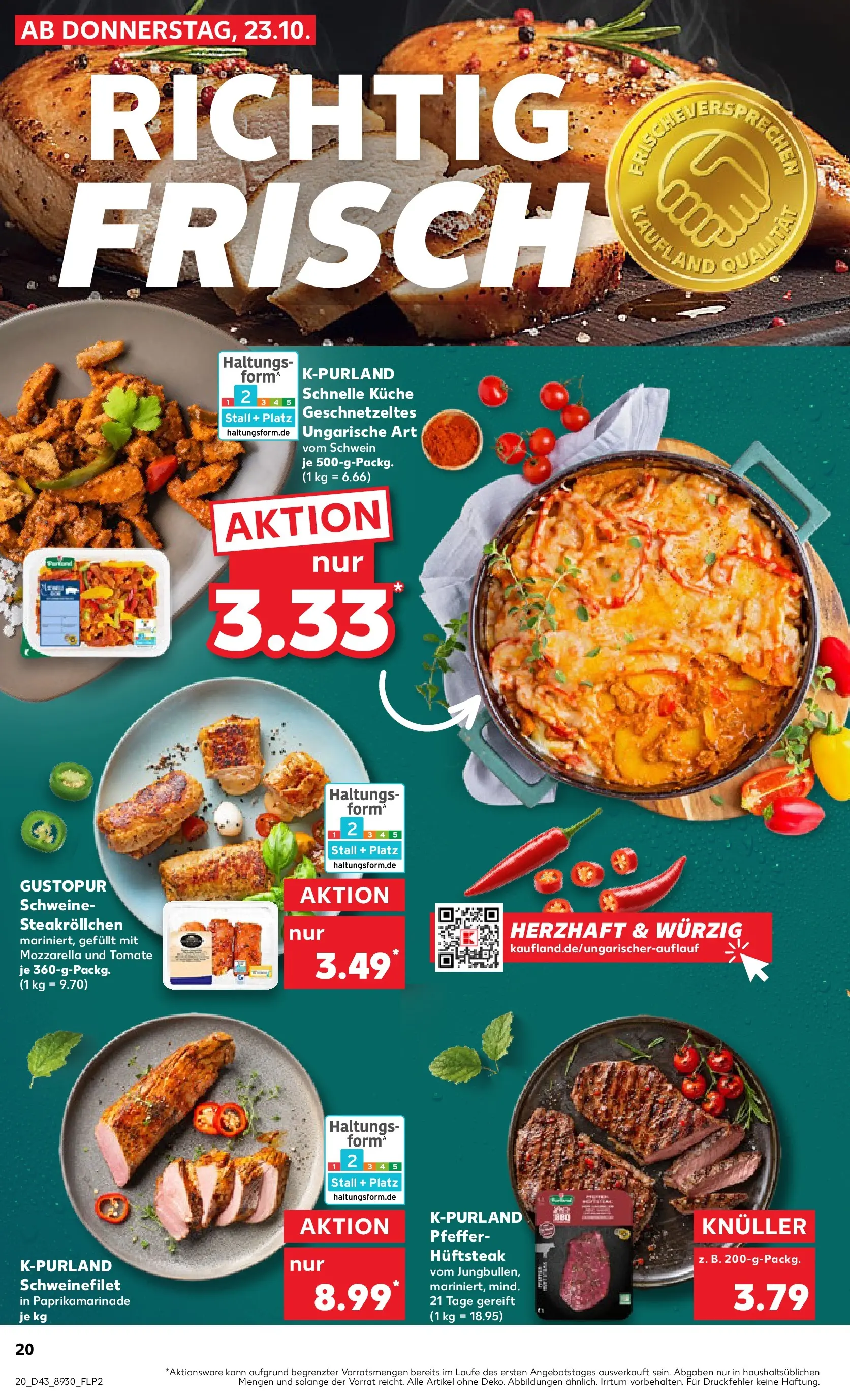 Prospekt Kaufland ab 22.10.2025 » Angebote Online zum Blättern | Seite: 20 | Produkte: Mozzarella, Küche, Pfeffer, Steak