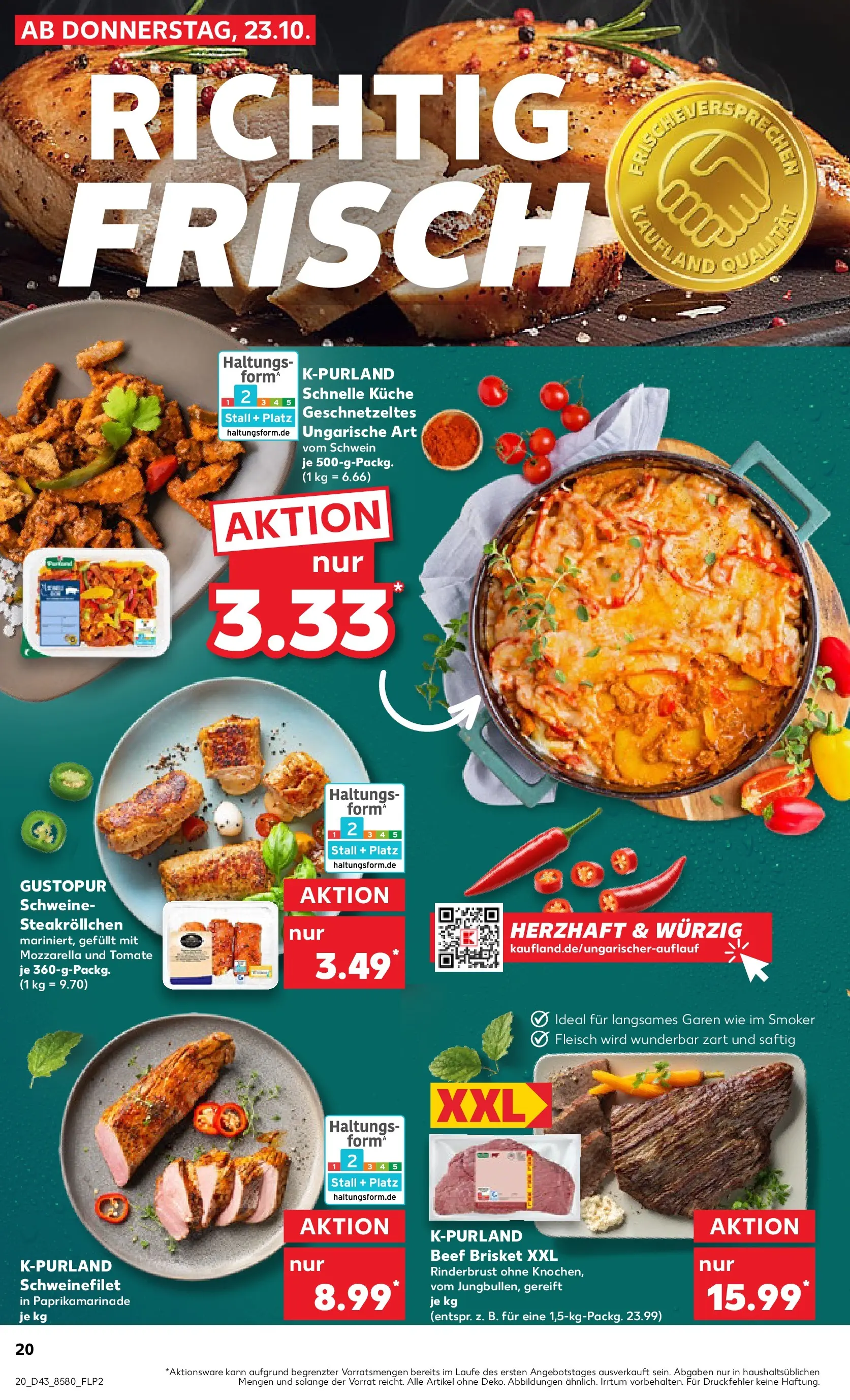 Prospekt Kaufland ab 22.10.2025 » Angebote Online zum Blättern | Seite: 20 | Produkte: Mozzarella, Küche, Schweinefilet, Fleisch