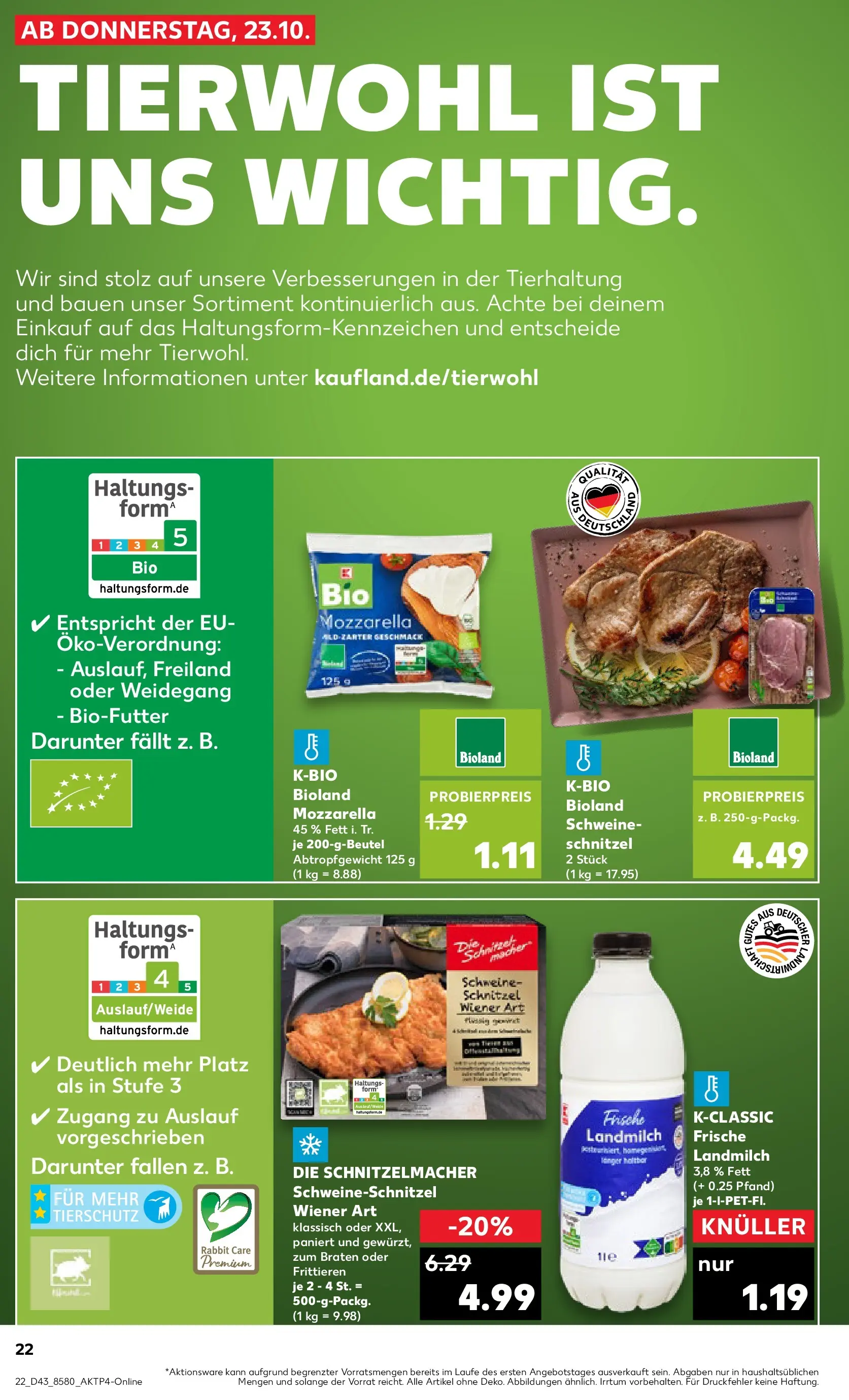 Prospekt Kaufland ab 22.10.2025 » Angebote Online zum Blättern | Seite: 22 | Produkte: Mozzarella, Schnitzel
