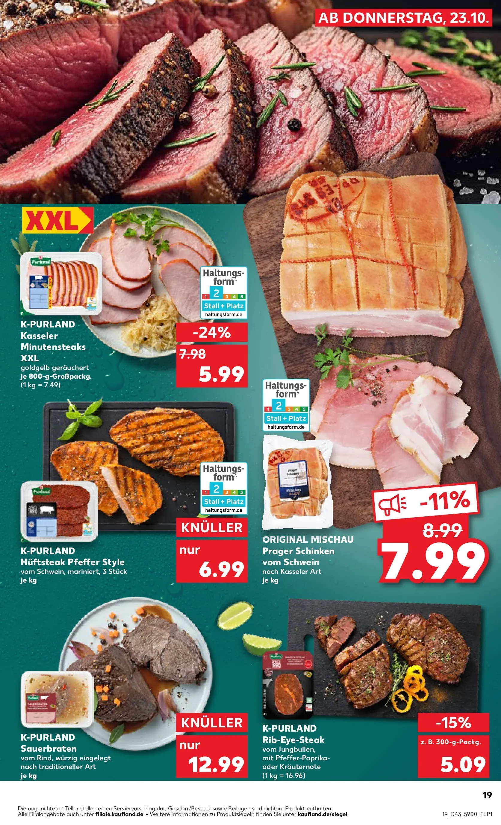 Prospekt Kaufland ab 22.10.2025 » Angebote Online zum Blättern | Seite: 19 | Produkte: Pfeffer, Schinken, Steak