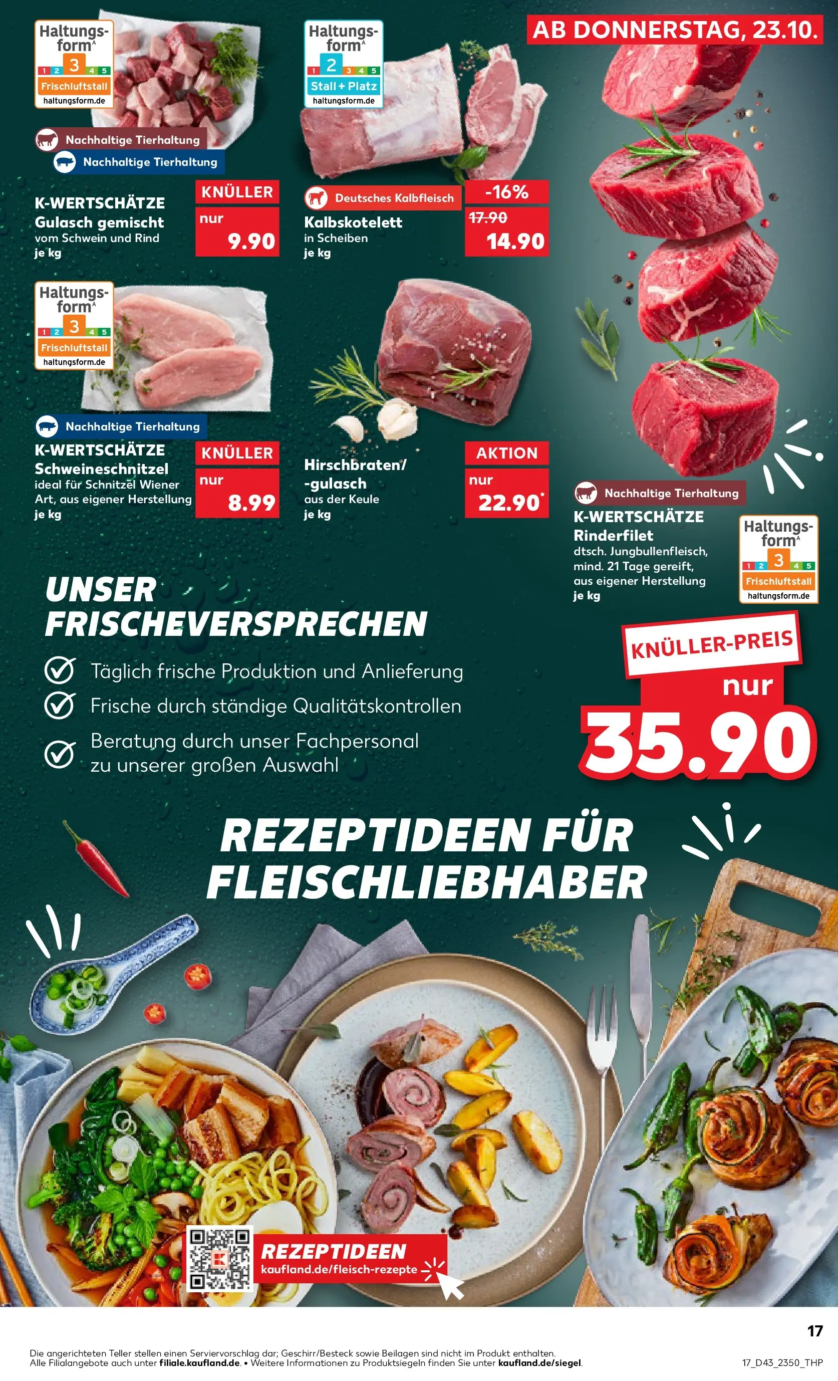 Prospekt Kaufland ab 22.10.2025 » Angebote Online zum Blättern | Seite: 17 | Produkte: Rinderfilet, Schnitzel, Gulasch