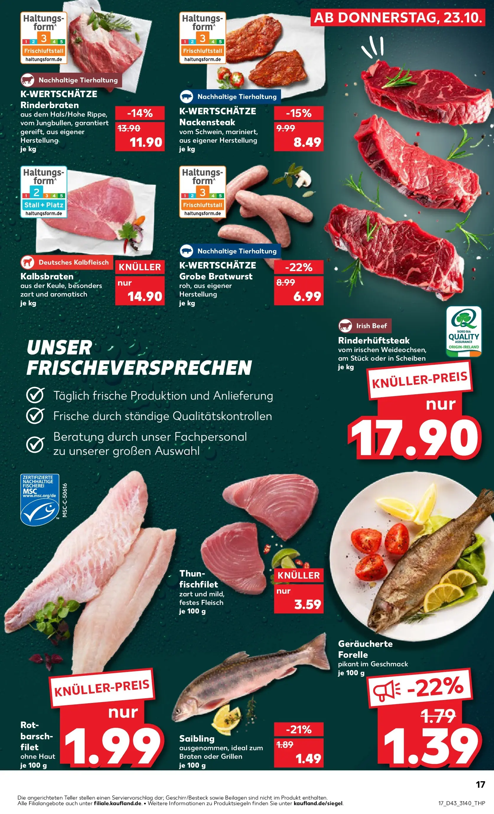 Prospekt Kaufland ab 23.10.2025 » Angebote Online zum Blättern | Seite: 17 | Produkte: Rinderbraten, Bratwurst, Steak, Fleisch