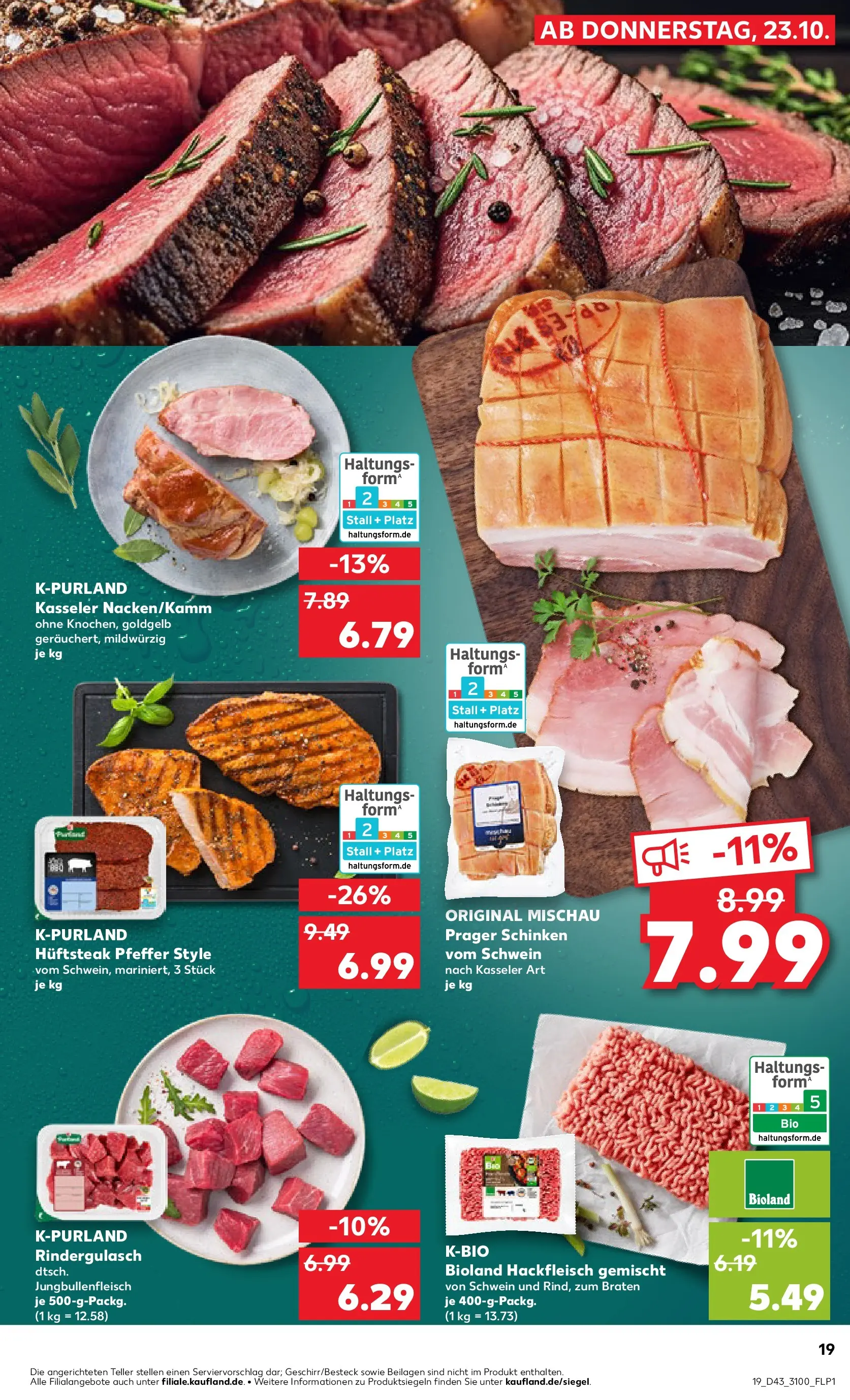 Prospekt Kaufland ab 22.10.2025 » Angebote Online zum Blättern | Seite: 19 | Produkte: Rindergulasch, Pfeffer, Schinken, Hackfleisch