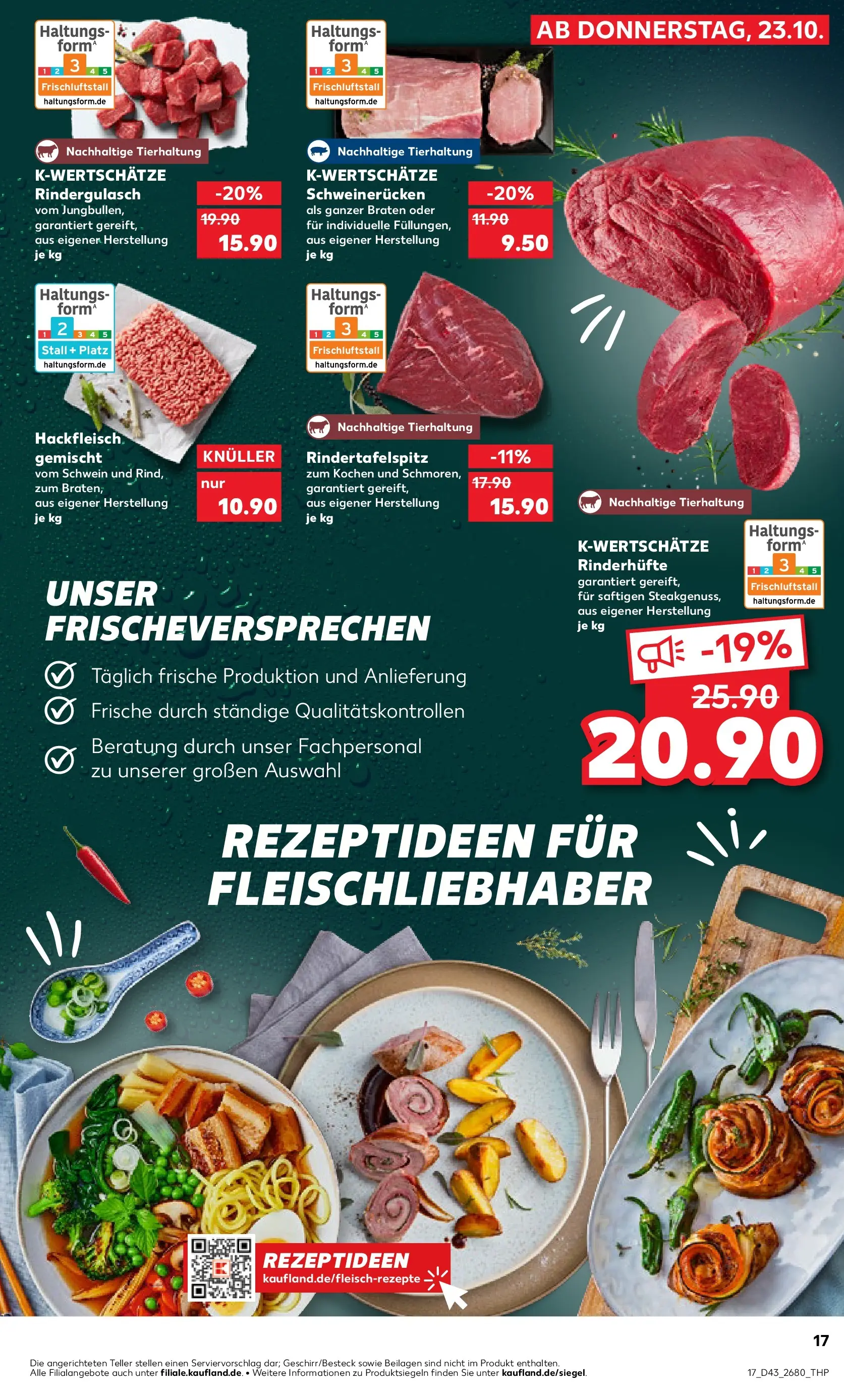 Prospekt Kaufland ab 22.10.2025 » Angebote Online zum Blättern | Seite: 17 | Produkte: Rindergulasch, Schweinerucken, Hackfleisch