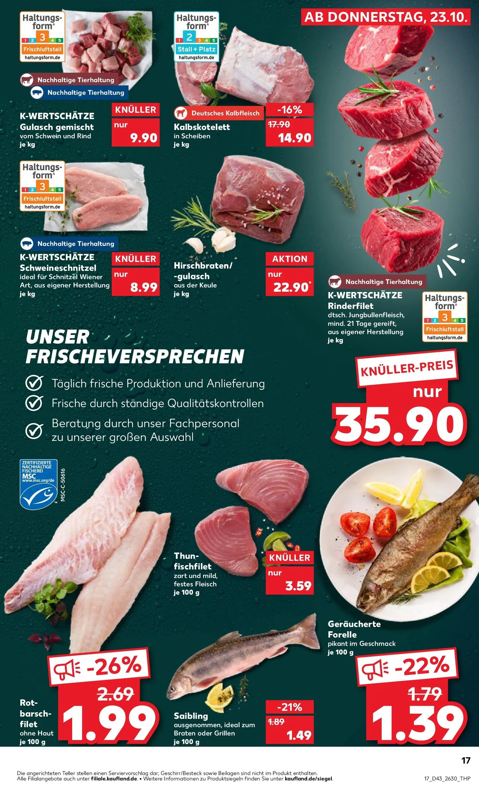 Prospekt Kaufland ab 23.10.2025 » Angebote Online zum Blättern | Seite: 17 | Produkte: Rinderfilet, Schnitzel, Gulasch, Fleisch