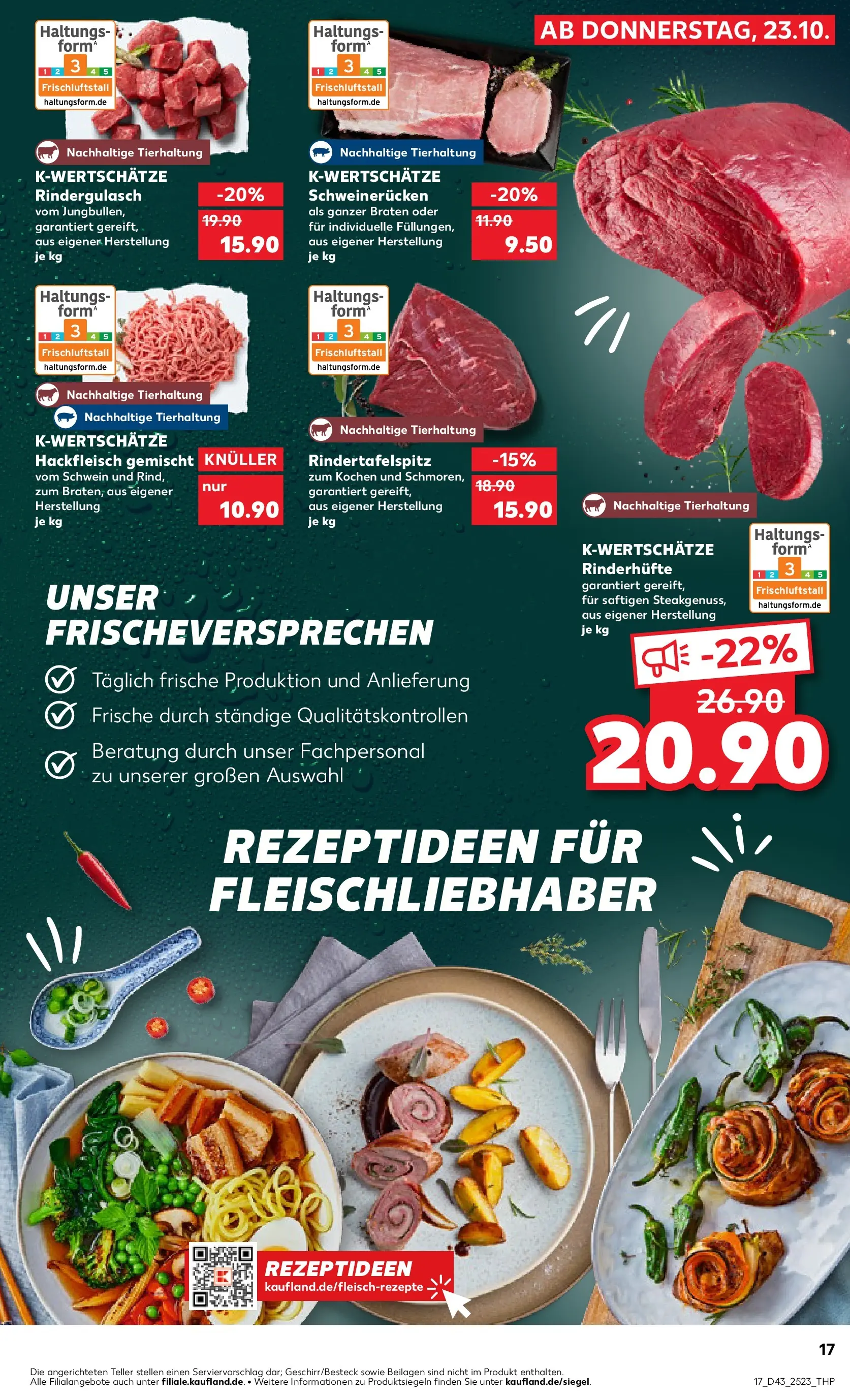 Prospekt Kaufland ab 22.10.2025 » Angebote Online zum Blättern | Seite: 17 | Produkte: Rindergulasch, Schweinerucken, Hackfleisch