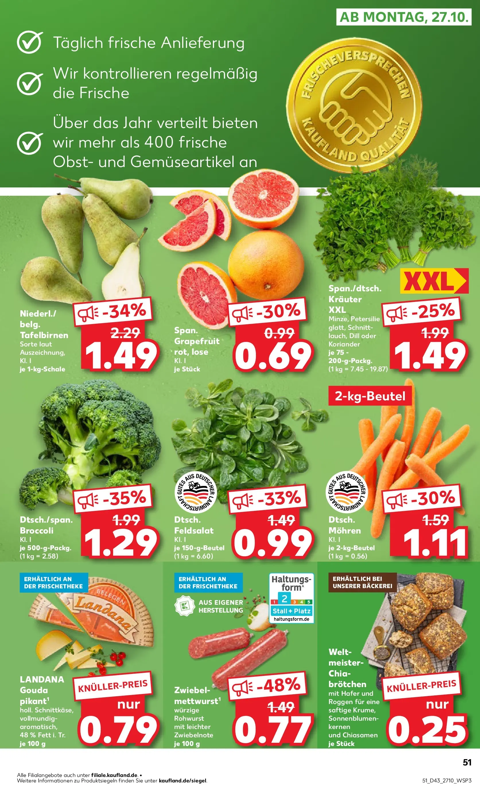 Prospekt Kaufland ab 22.10.2025 » Angebote Online zum Blättern | Seite: 51 | Produkte: Bäckerei, Gouda, Mohren, Obst