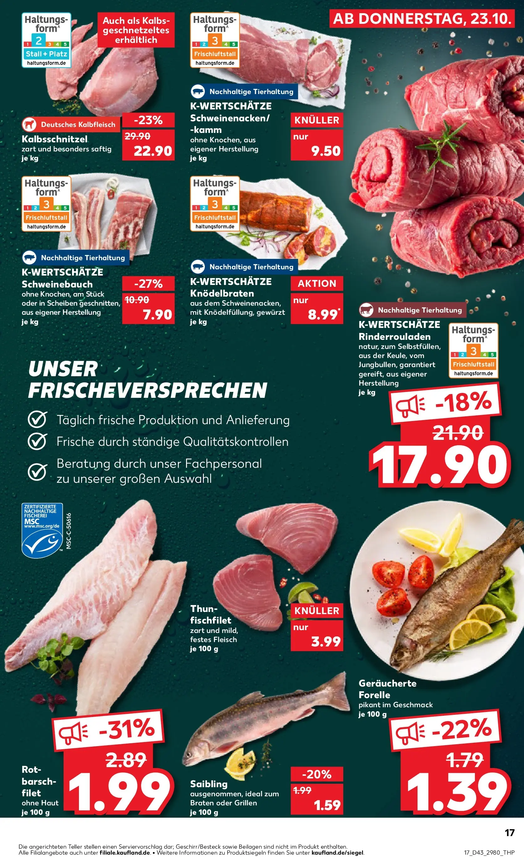Prospekt Kaufland ab 23.10.2025 » Angebote Online zum Blättern | Seite: 17 | Produkte: Rinderrouladen, Schweinebauch, Fleisch