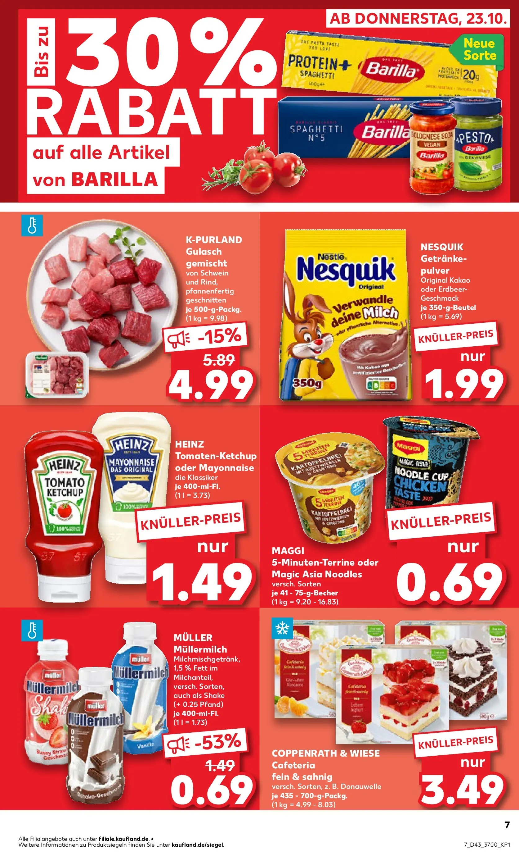 Prospekt Kaufland ab 23.10.2025 » Angebote Online zum Blättern | Seite: 7 | Produkte: Nesquik, Barilla, Müllermilch, Ketchup