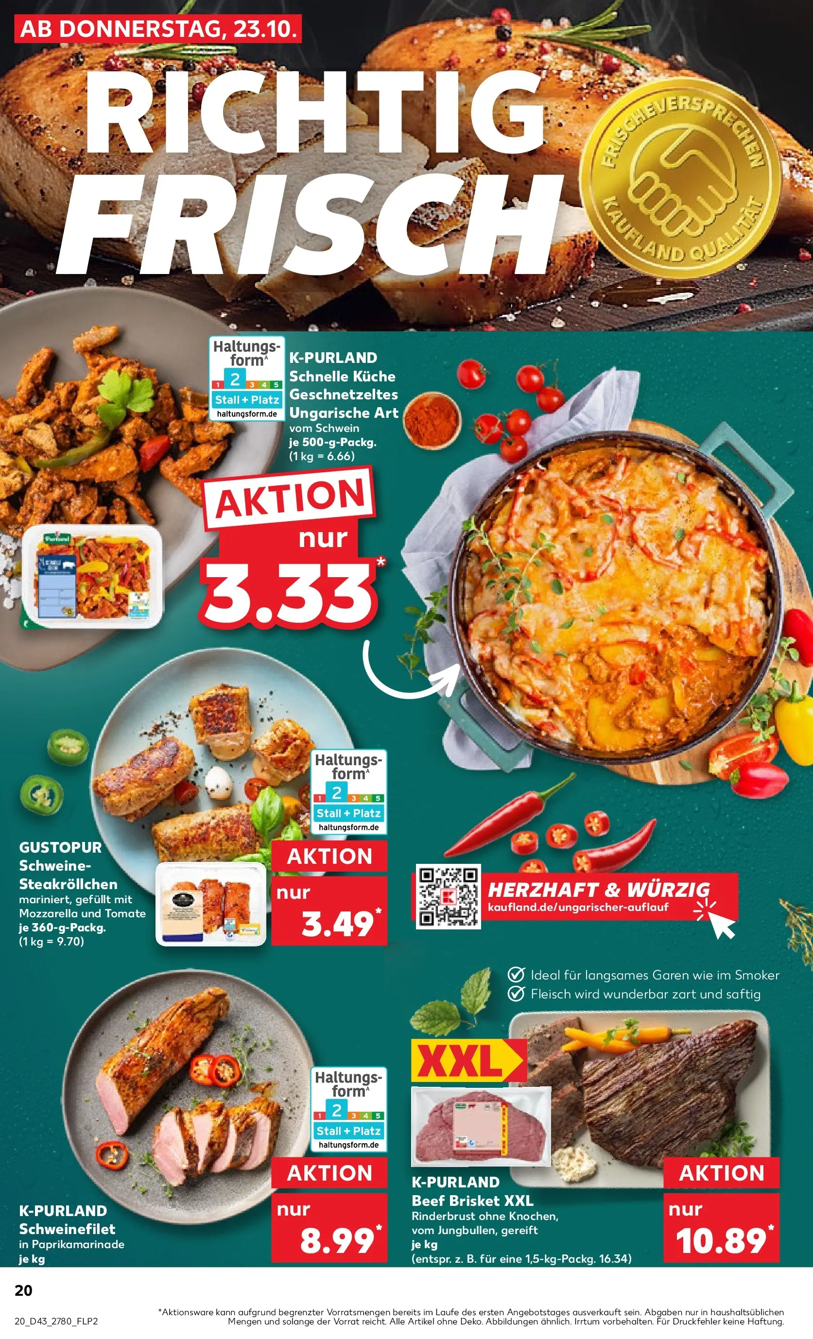 Prospekt Kaufland ab 23.10.2025 » Angebote Online zum Blättern | Seite: 20 | Produkte: Mozzarella, Küche, Schweinefilet, Fleisch
