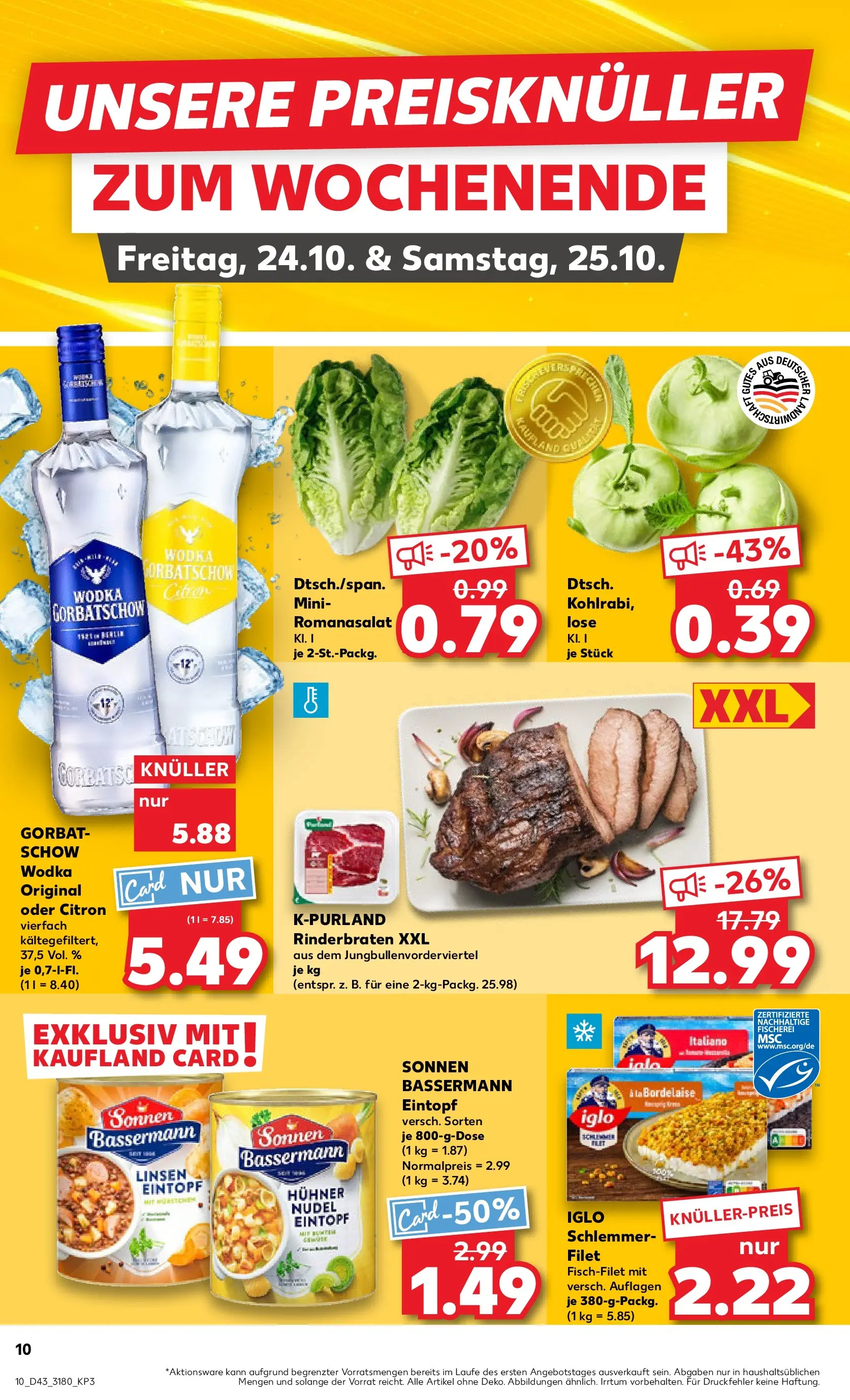 Prospekt Kaufland ab 22.10.2025 » Angebote Online zum Blättern | Seite: 10 | Produkte: Rinderbraten, Iglo, Kohlrabi, Wodka gorbatschow