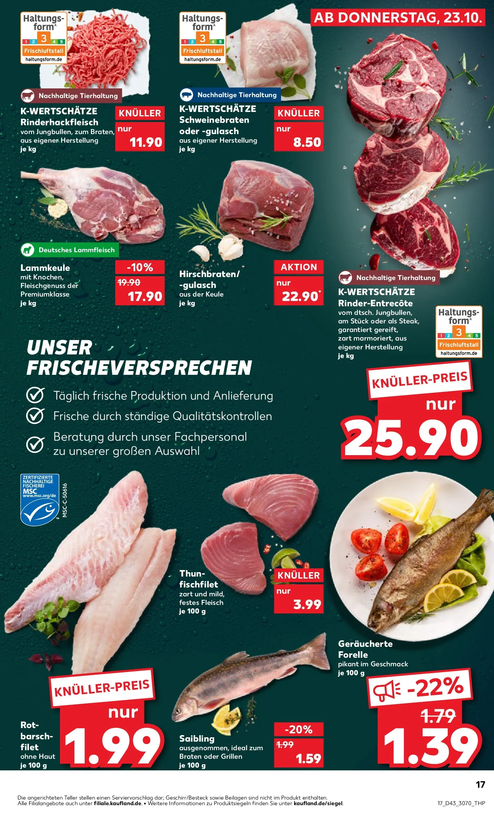Prospekt Kaufland ab 22.10.2025 » Angebote Online zum Blättern | Seite: 17 | Produkte: Lammkeule, Entrecote, Gulasch, Fleisch