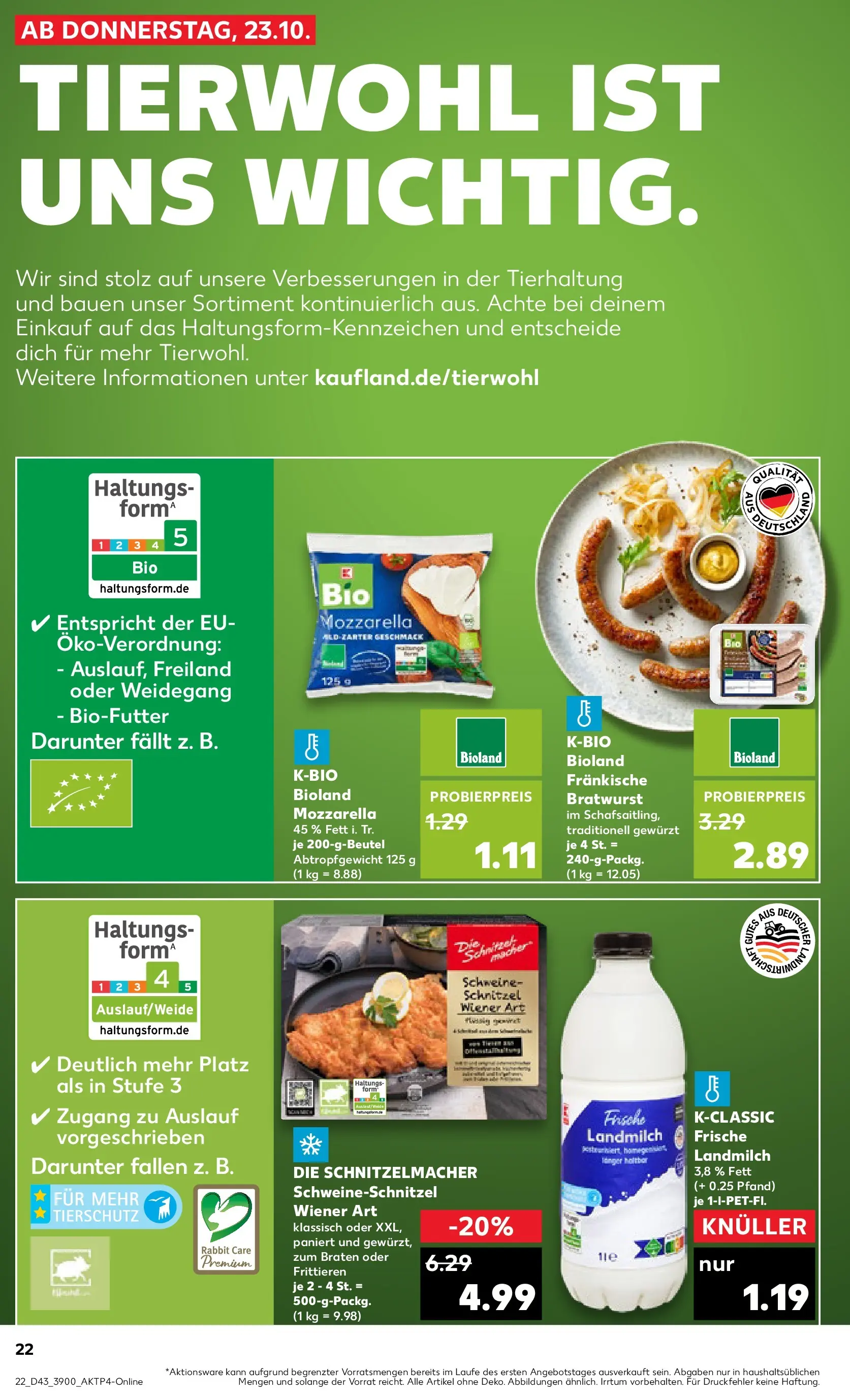 Prospekt Kaufland ab 23.10.2025 » Angebote Online zum Blättern | Seite: 22 | Produkte: Mozzarella, Bratwurst, Schnitzel