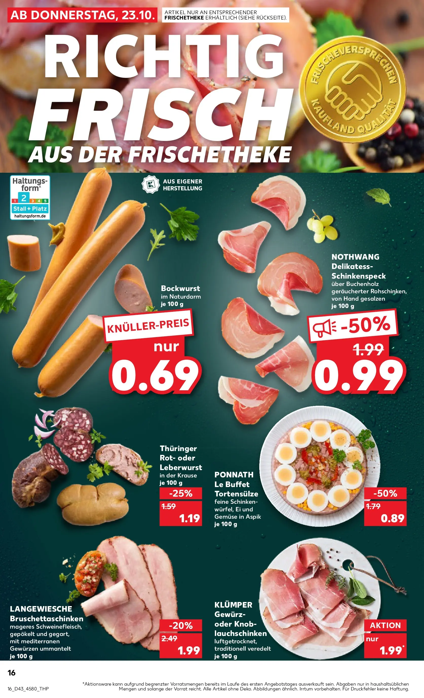 Prospekt Kaufland ab 23.10.2025 » Angebote Online zum Blättern | Seite: 16 | Produkte: Bockwurst, Gemüse, Schinken