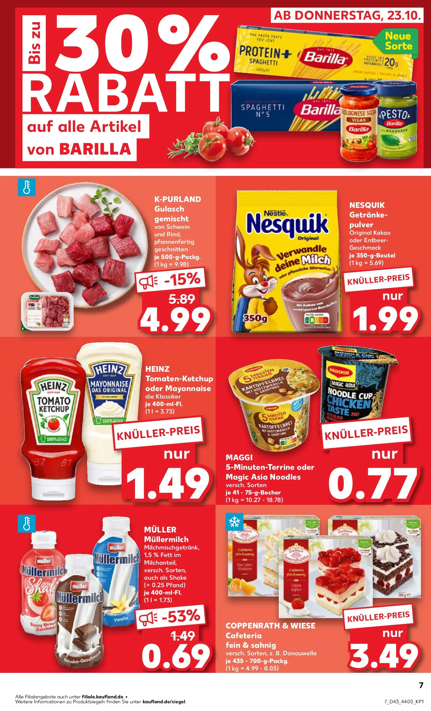 Prospekt Kaufland ab 22.10.2025 » Angebote Online zum Blättern | Seite: 7 | Produkte: Barilla, Pasta, Müllermilch, Ketchup