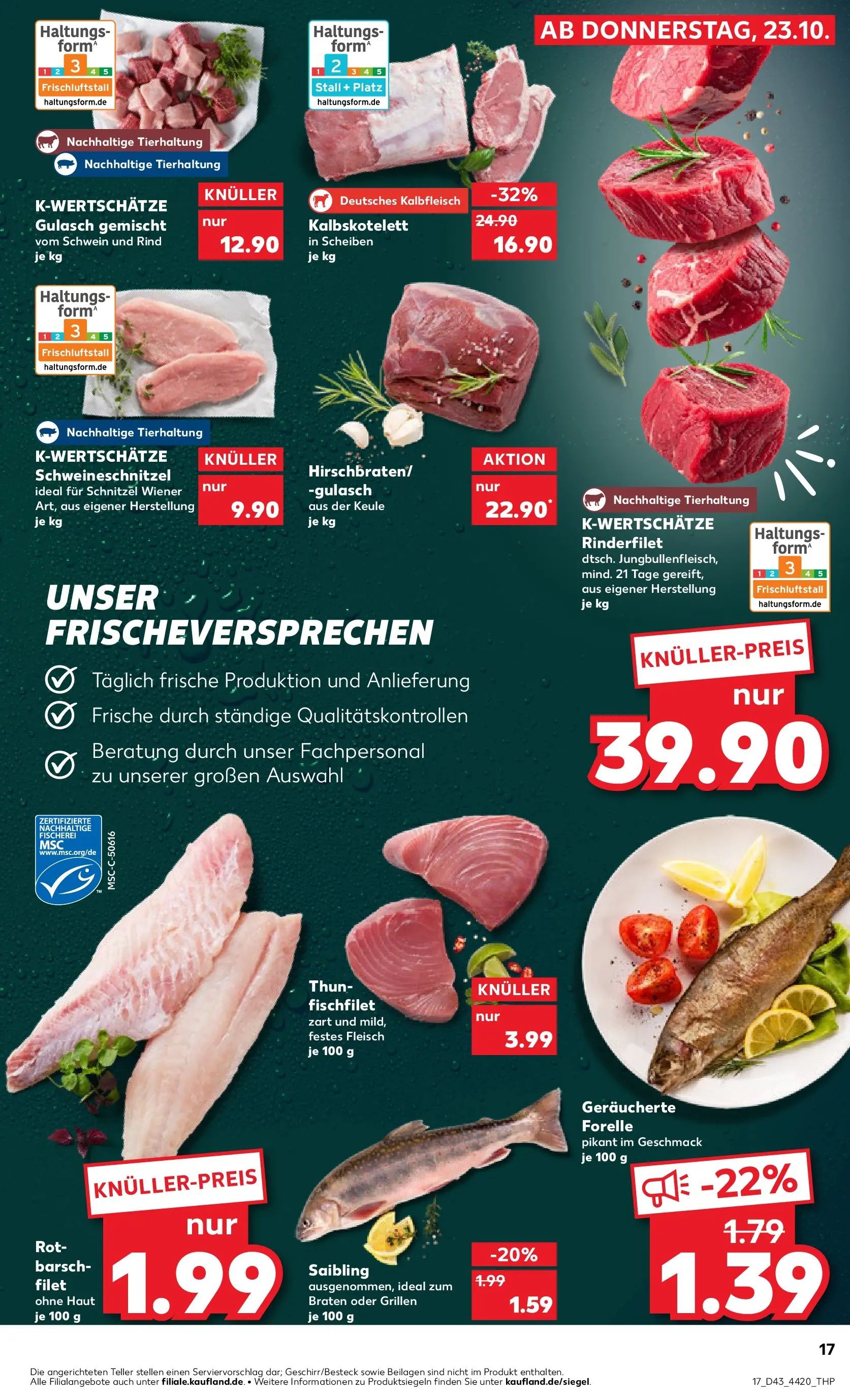 Prospekt Kaufland ab 22.10.2025 » Angebote Online zum Blättern | Seite: 17 | Produkte: Rinderfilet, Schnitzel, Gulasch, Fleisch