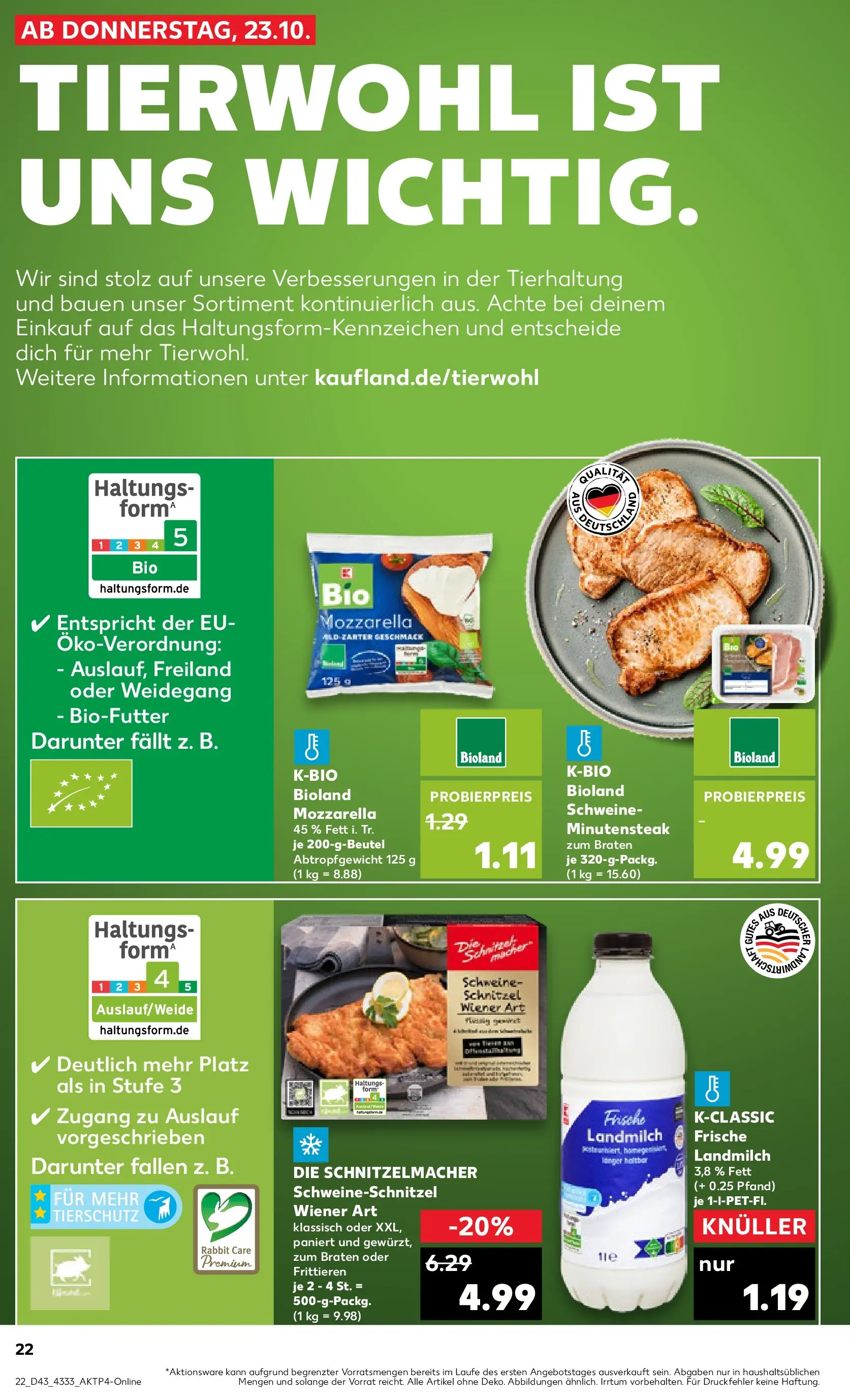 Prospekt Kaufland ab 23.10.2025 » Angebote Online zum Blättern | Seite: 22 | Produkte: Mozzarella, Schnitzel, Steak