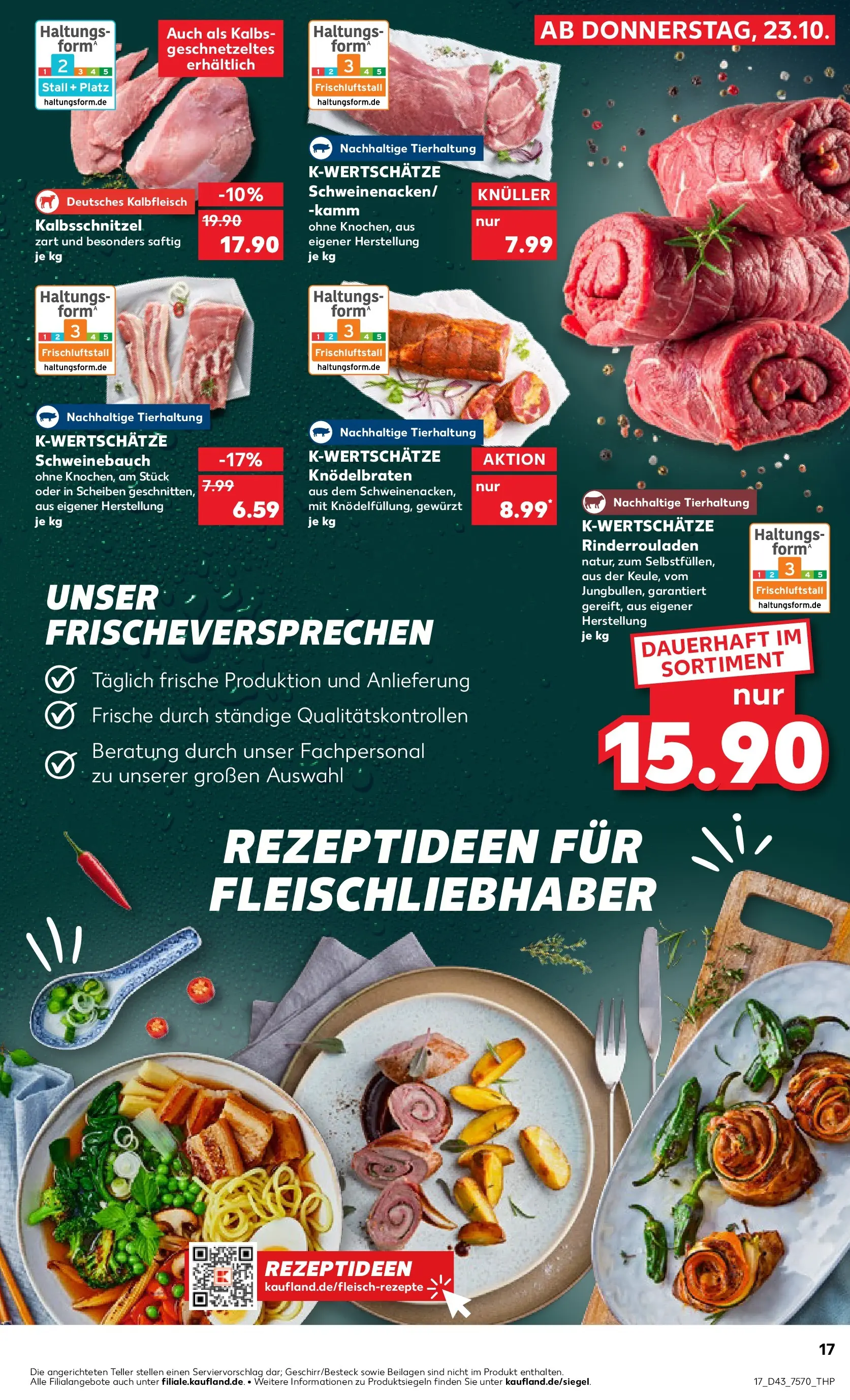 Prospekt Kaufland ab 23.10.2025 » Angebote Online zum Blättern | Seite: 17 | Produkte: Rinderrouladen, Schweinebauch