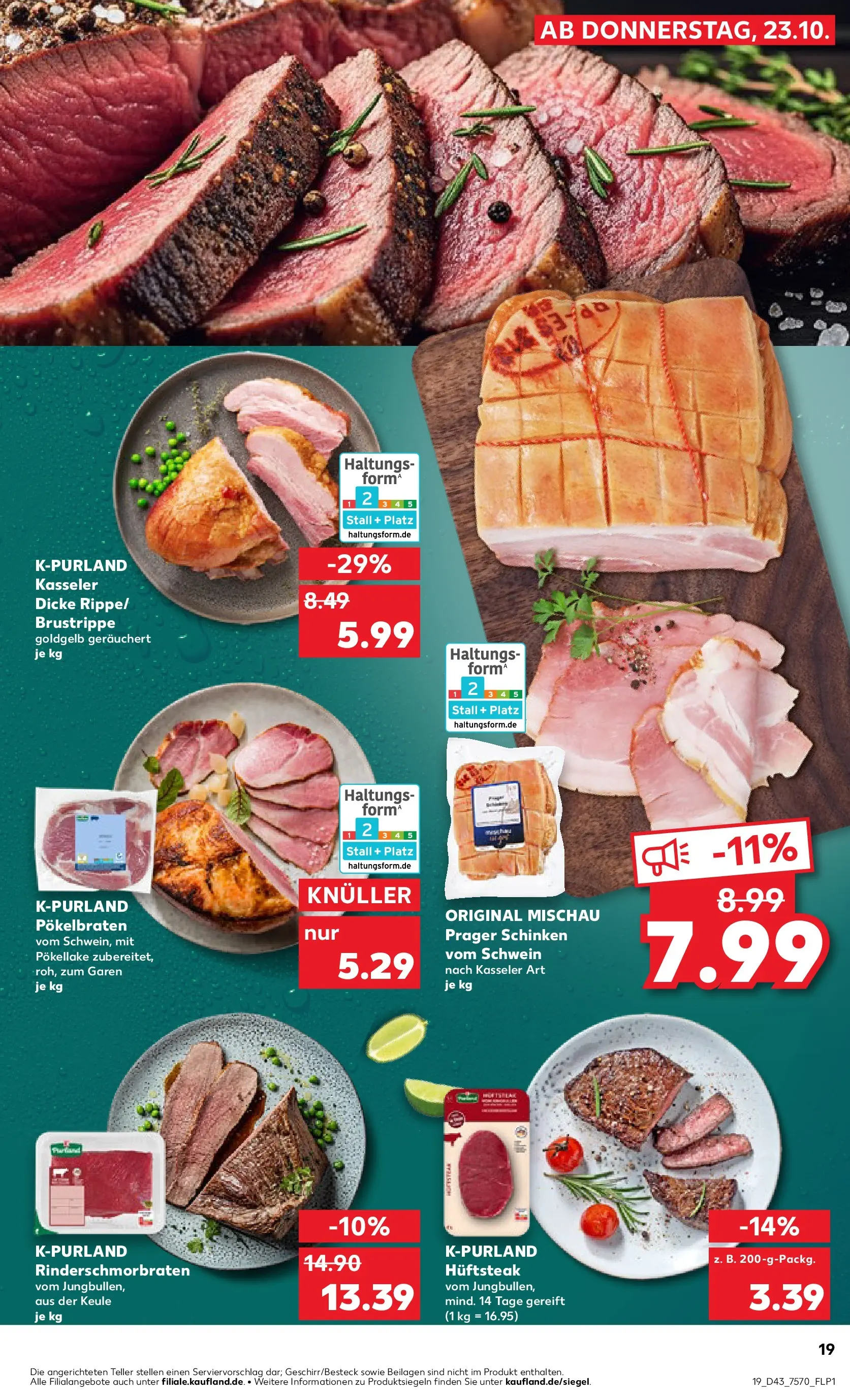 Prospekt Kaufland ab 23.10.2025 » Angebote Online zum Blättern | Seite: 19 | Produkte: Schinken, Steak