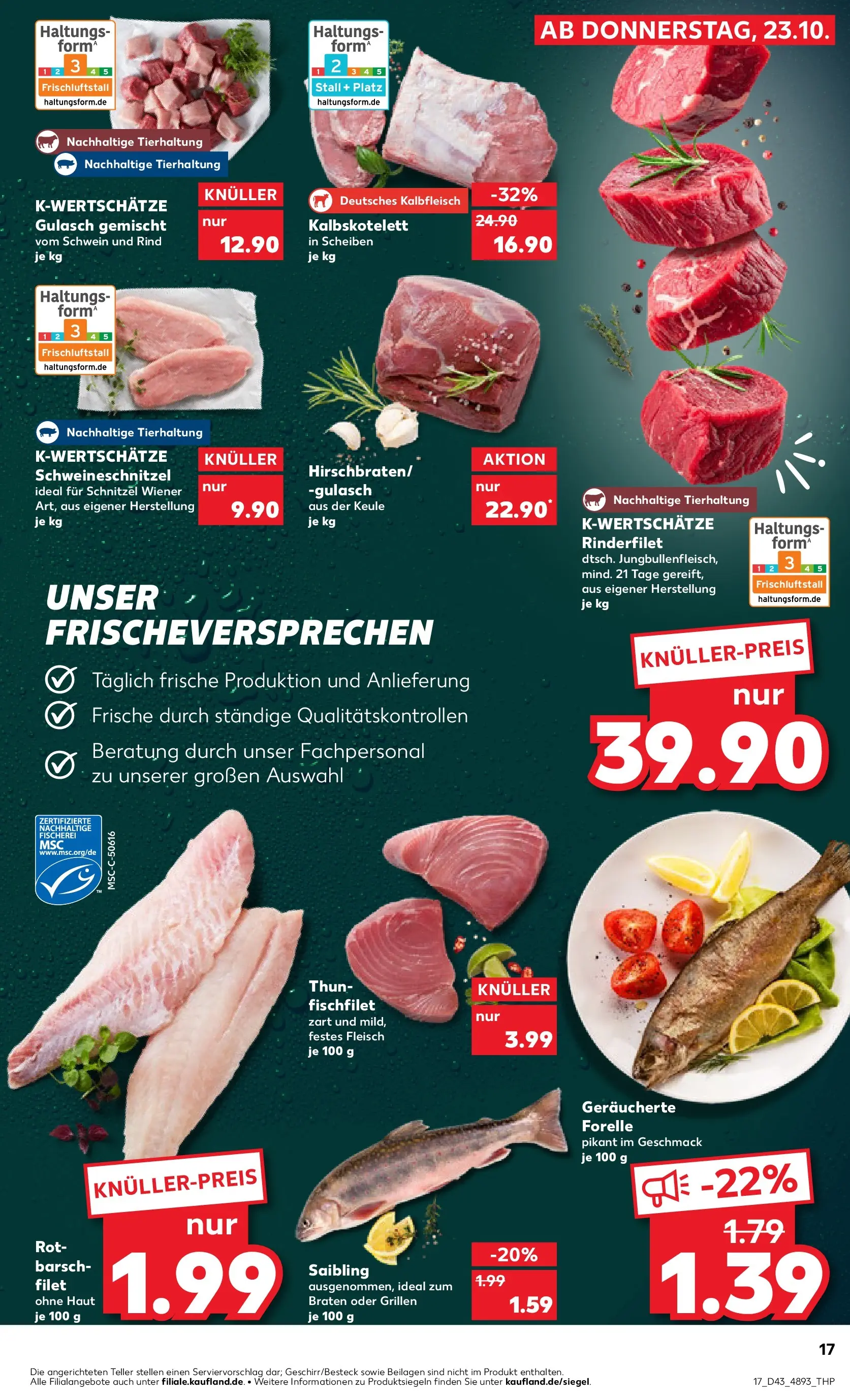 Prospekt Kaufland ab 22.10.2025 » Angebote Online zum Blättern | Seite: 17 | Produkte: Rinderfilet, Schnitzel, Gulasch, Fleisch