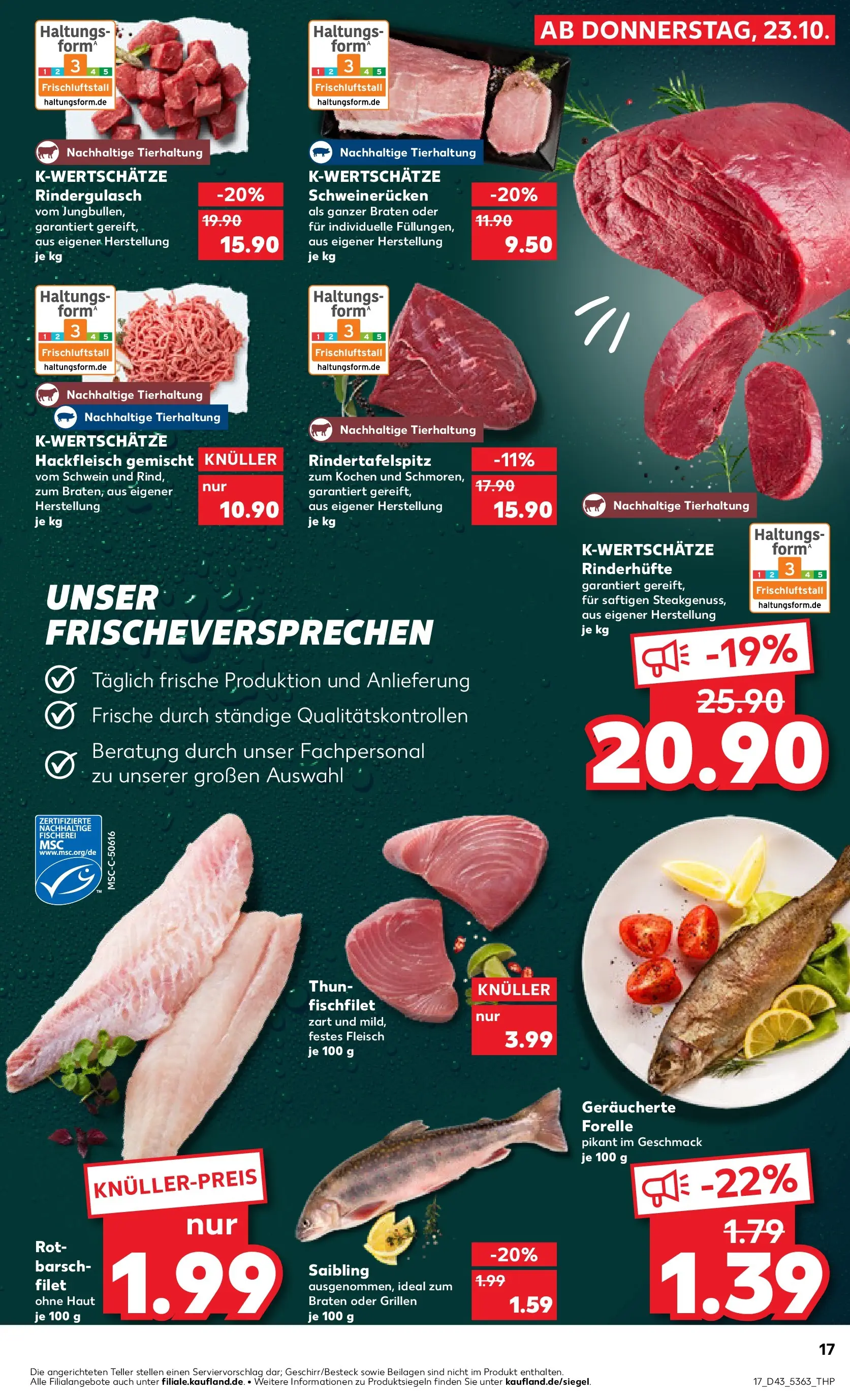 Prospekt Kaufland ab 23.10.2025 » Angebote Online zum Blättern | Seite: 17 | Produkte: Rindergulasch, Schweinerucken, Fleisch, Hackfleisch