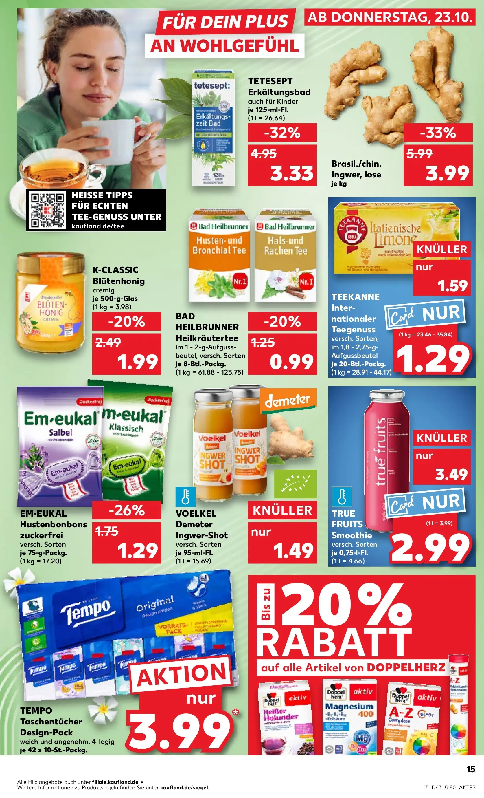 Prospekt Kaufland ab 23.10.2025 » Angebote und Werbung Online | Seite: 23 | Produkte: Bad, Tempo, Teekanne, Tee Prospekt Kaufland ab 23.10.2025 » Angebote Online zum Blättern | Seite: 23 | Produkte: Bad, Tempo, Teekanne, Tee