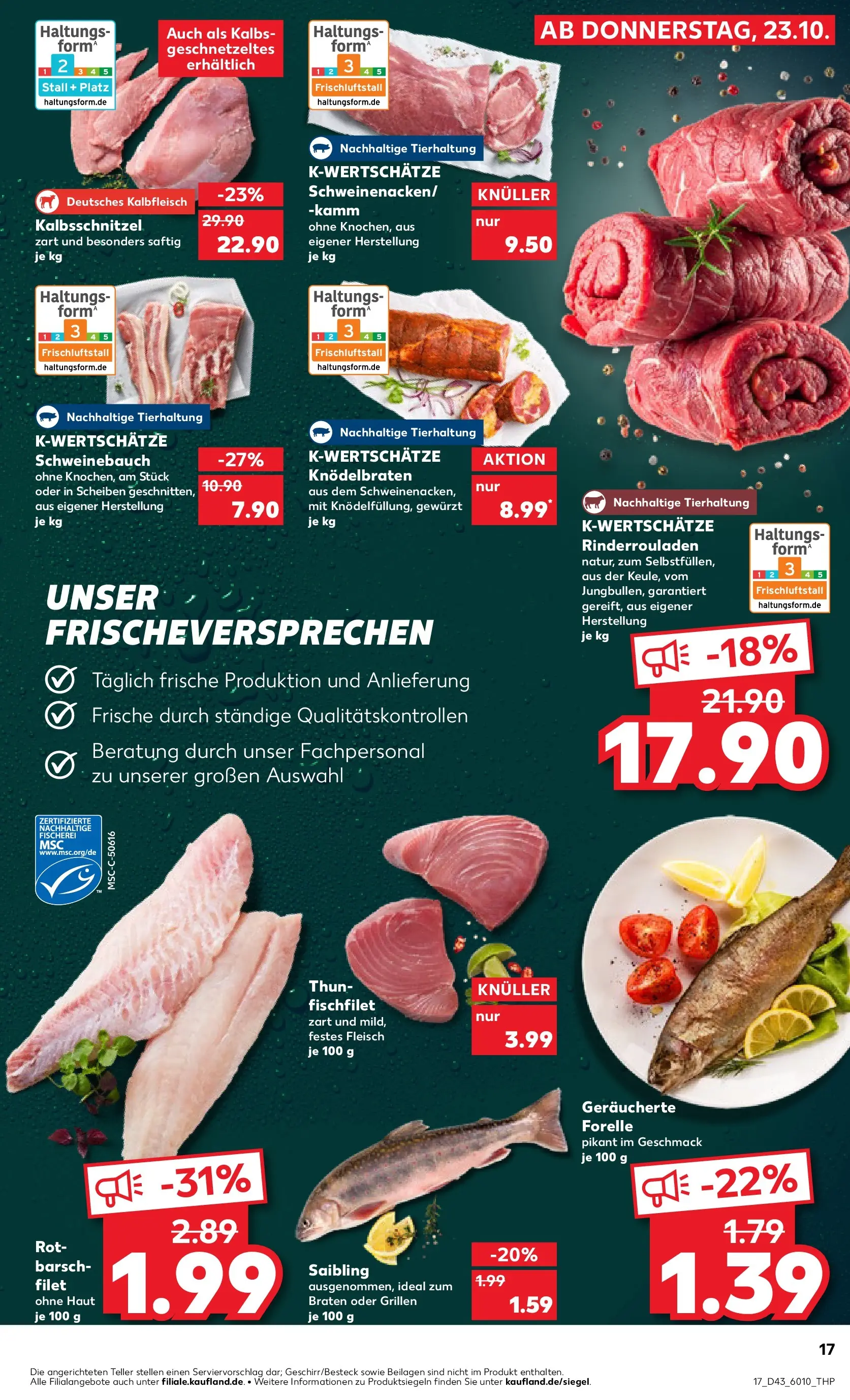 Prospekt Kaufland ab 23.10.2025 » Angebote Online zum Blättern | Seite: 17 | Produkte: Rinderrouladen, Schweinebauch, Fleisch
