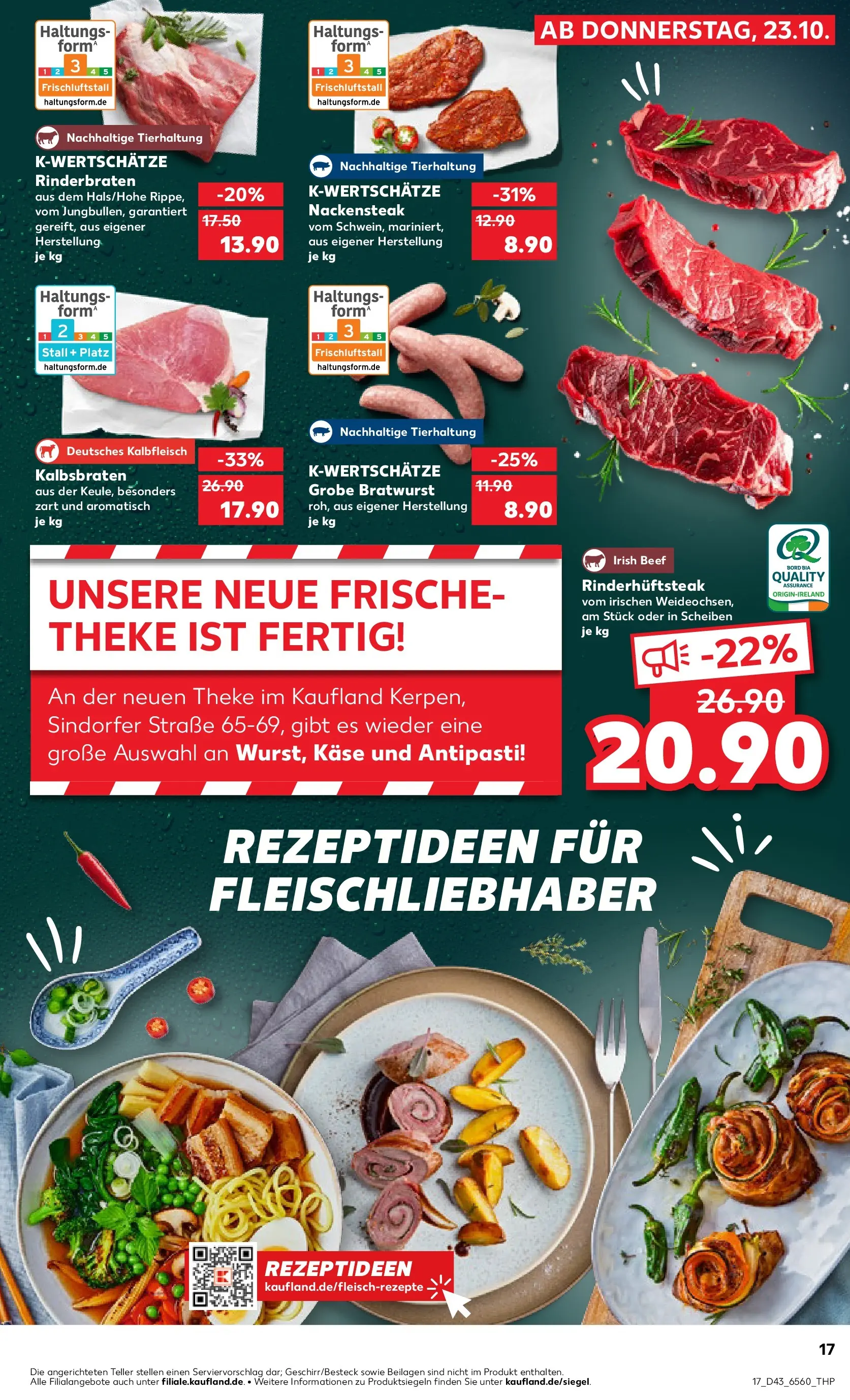 Prospekt Kaufland ab 23.10.2025 » Angebote Online zum Blättern | Seite: 17 | Produkte: Rinderbraten, Käse, Bratwurst, Steak