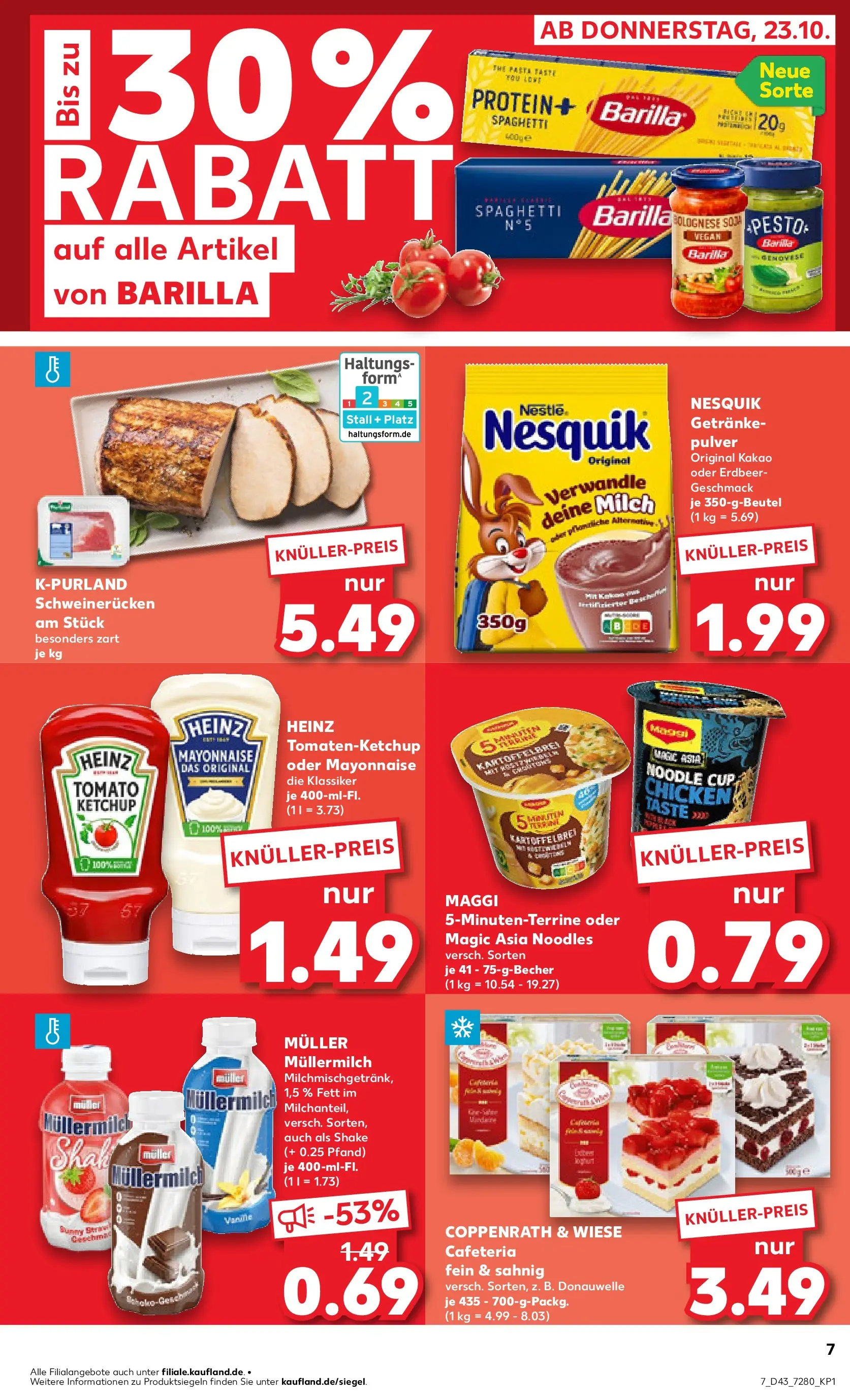 Prospekt Kaufland ab 23.10.2025 » Angebote Online zum Blättern | Seite: 7 | Produkte: Milch, Mayonnaise, Schweinerucken, Pasta