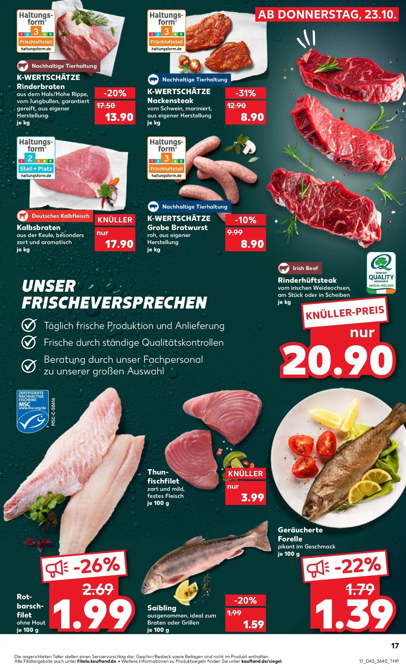 Prospekt Kaufland ab 23.10.2025 » Angebote Online zum Blättern | Seite: 17 | Produkte: Rinderbraten, Bratwurst, Steak, Fleisch