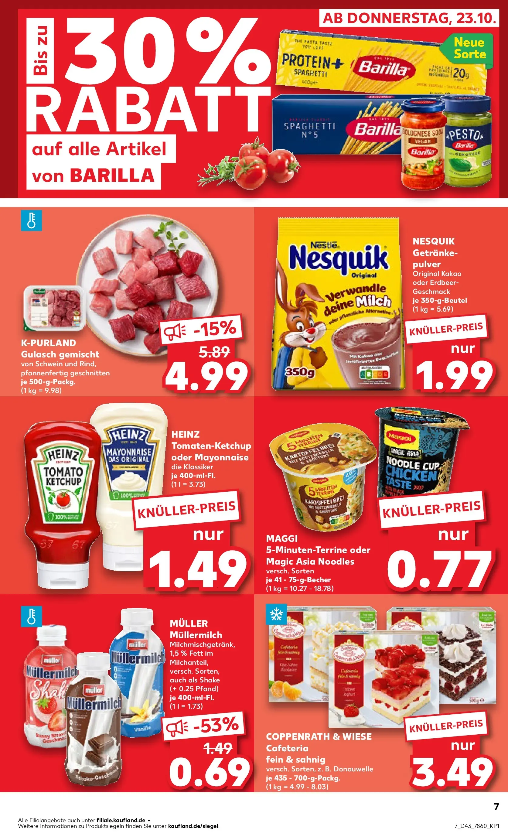 Prospekt Kaufland ab 23.10.2025 » Angebote Online zum Blättern | Seite: 7 | Produkte: Nesquik, Mayonnaise, Pasta, Müllermilch