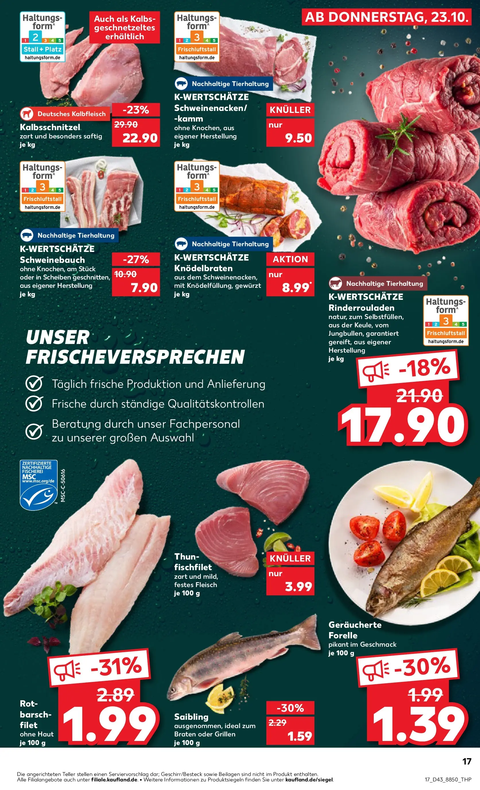 Prospekt Kaufland ab 23.10.2025 » Angebote Online zum Blättern | Seite: 17 | Produkte: Rinderrouladen, Schweinebauch, Fleisch