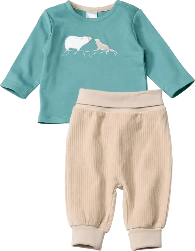 ALANA Set mit Langarmshirt & Hose aus Velours, blau + beige, Gr. 62