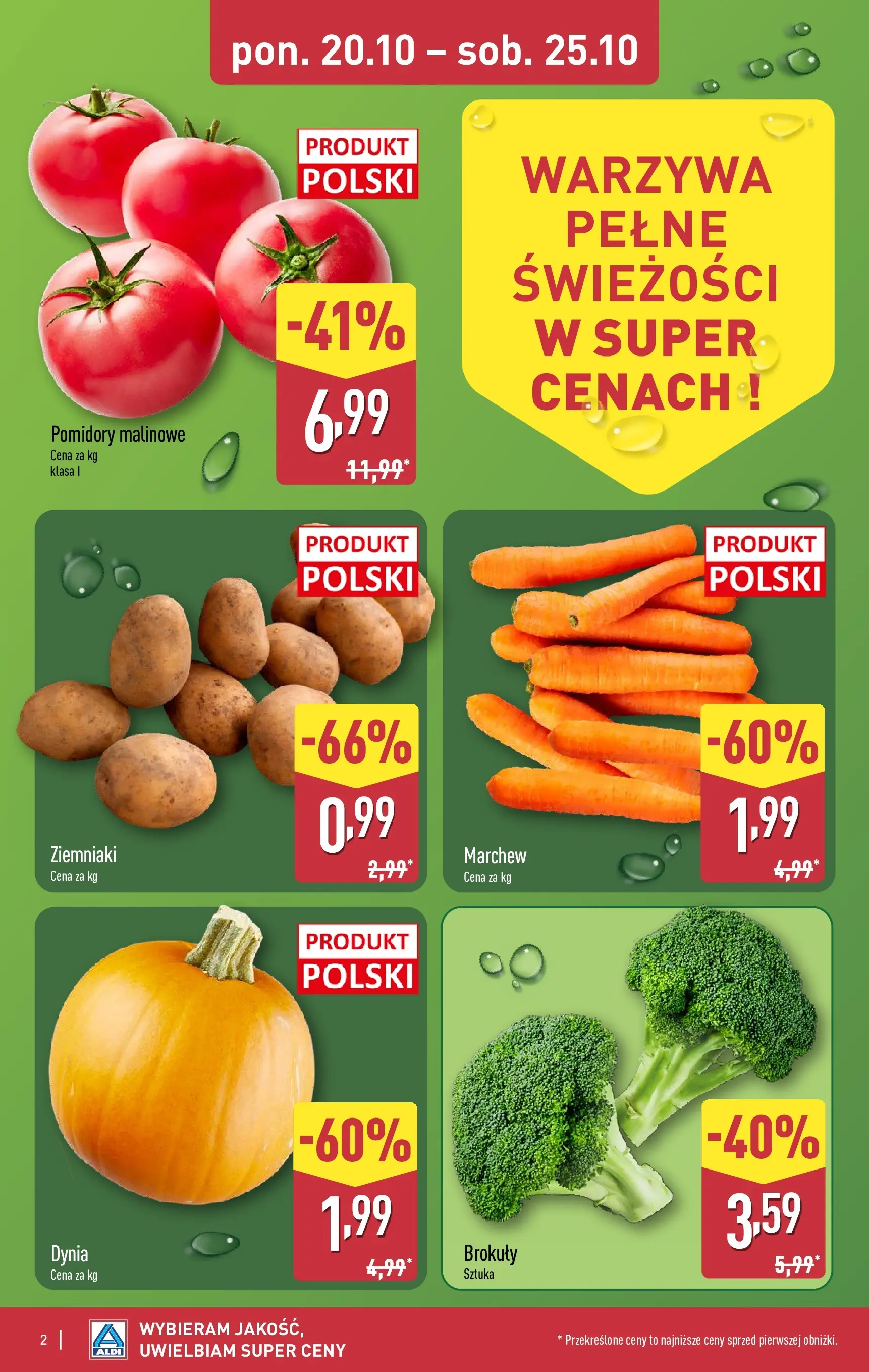 Aldi - Aż do 80% taniej w ALDI od 19.10.2025 - Ulotka PDF, promocje | Strona: 2 | Produkty: Dynia, Pomidory, Ziemniaki, Warzywa