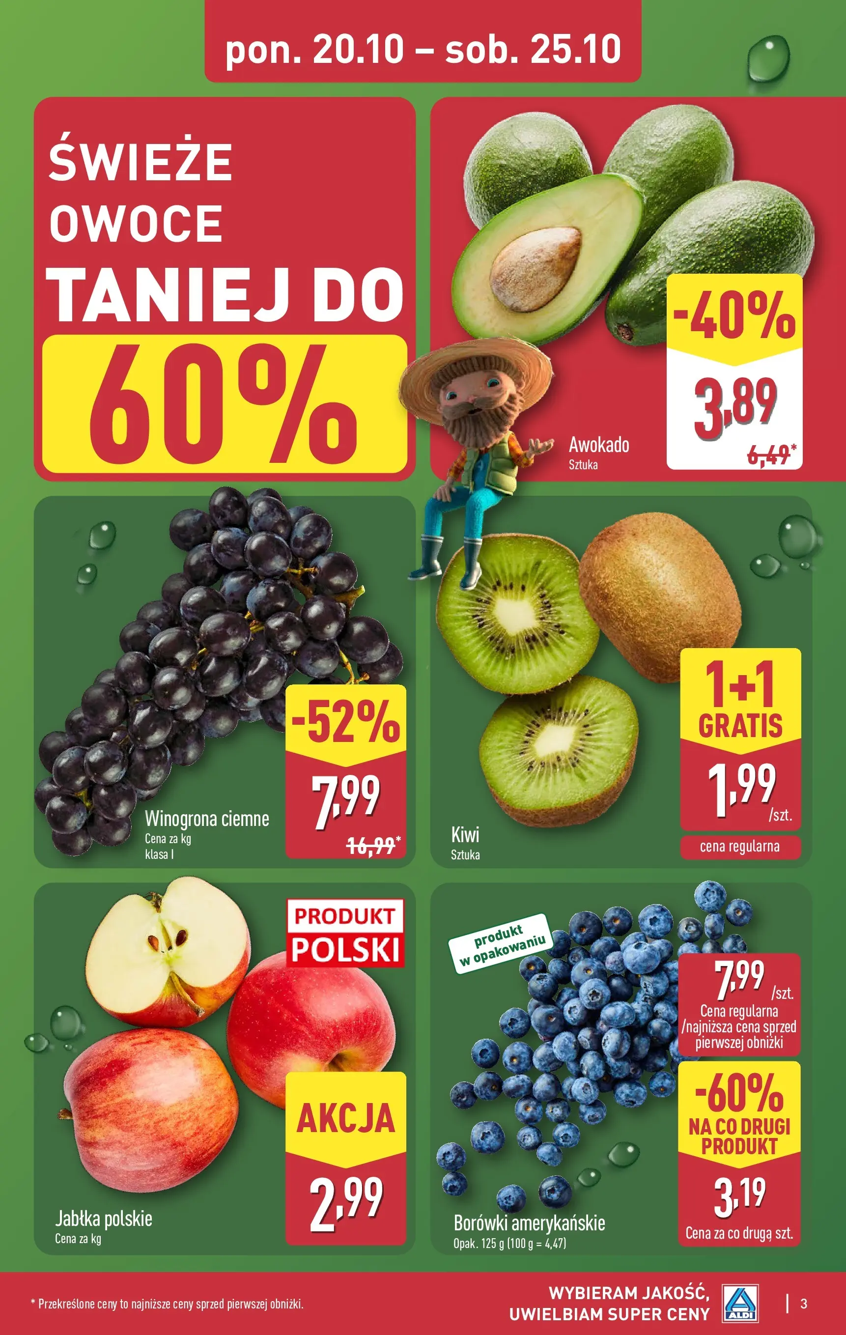 Aldi - Aż do 80% taniej w ALDI od 19.10.2025 - Ulotka PDF, promocje | Strona: 3 | Produkty: Winogrona, Jabłka, Kiwi, Awokado