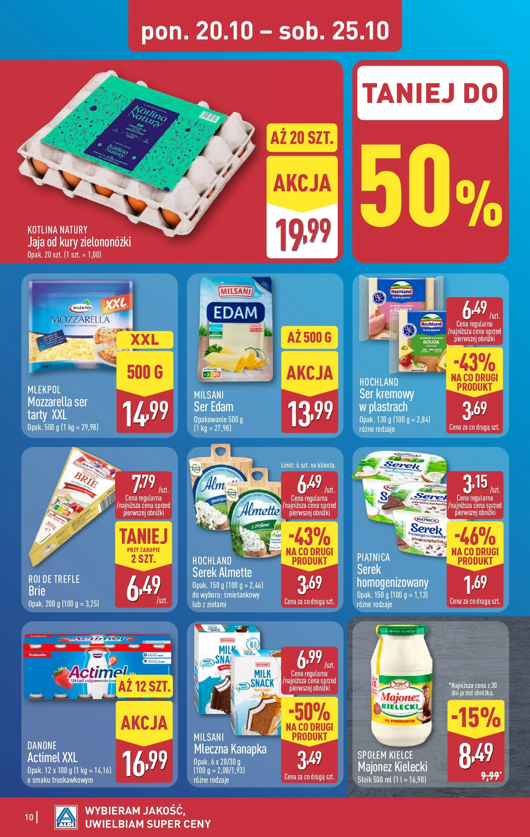 Aldi - Aż do 80% taniej w ALDI od 19.10.2025 - Ulotka PDF, promocje | Strona: 10 | Produkty: Ser, Mozzarella, Majonez, Jaja