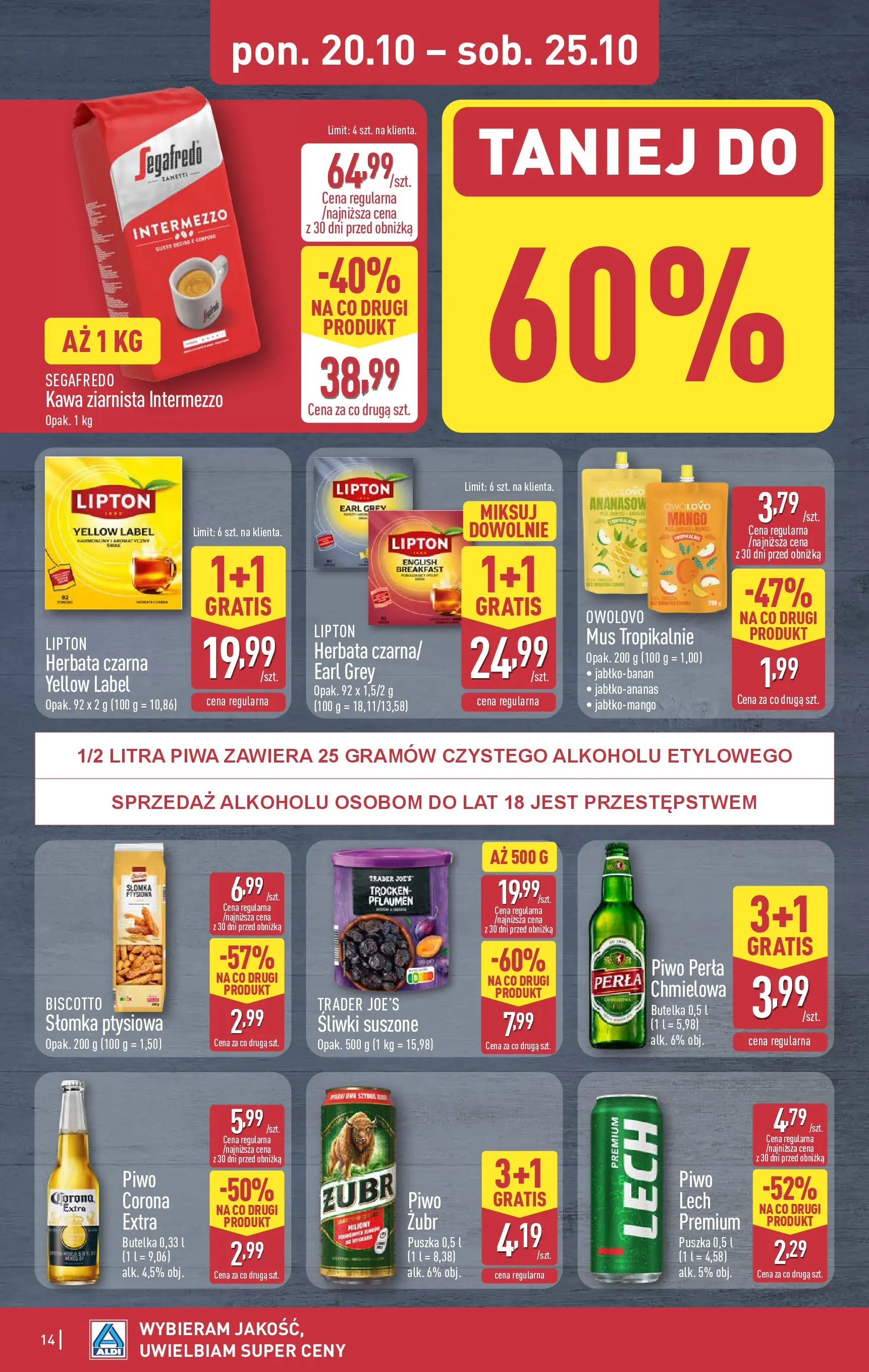 Aldi - Aż do 80% taniej w ALDI od 19.10.2025 - Ulotka PDF, promocje | Strona: 14 | Produkty: Mango, Śliwki suszone, Kawa, Piwo