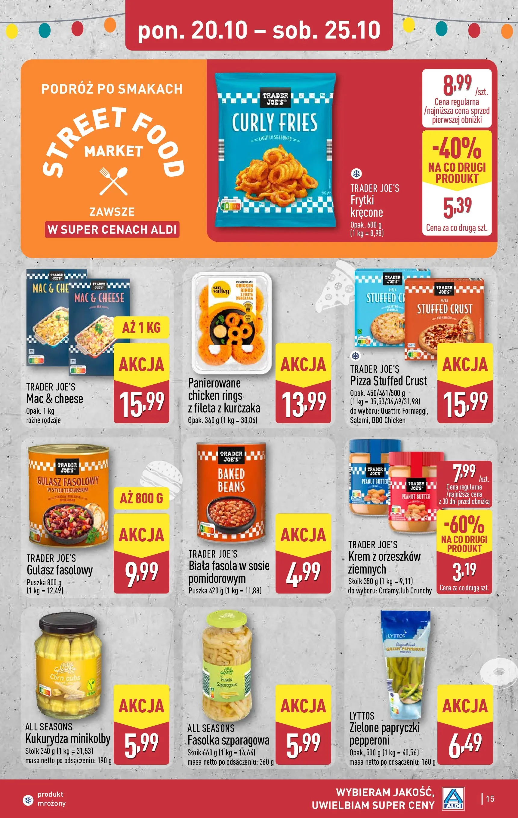 Aldi - Aż do 80% taniej w ALDI od 19.10.2025 - Ulotka PDF, promocje | Strona: 15 | Produkty: Pizza, Fasolka szparagowa, Frytki, Gulasz